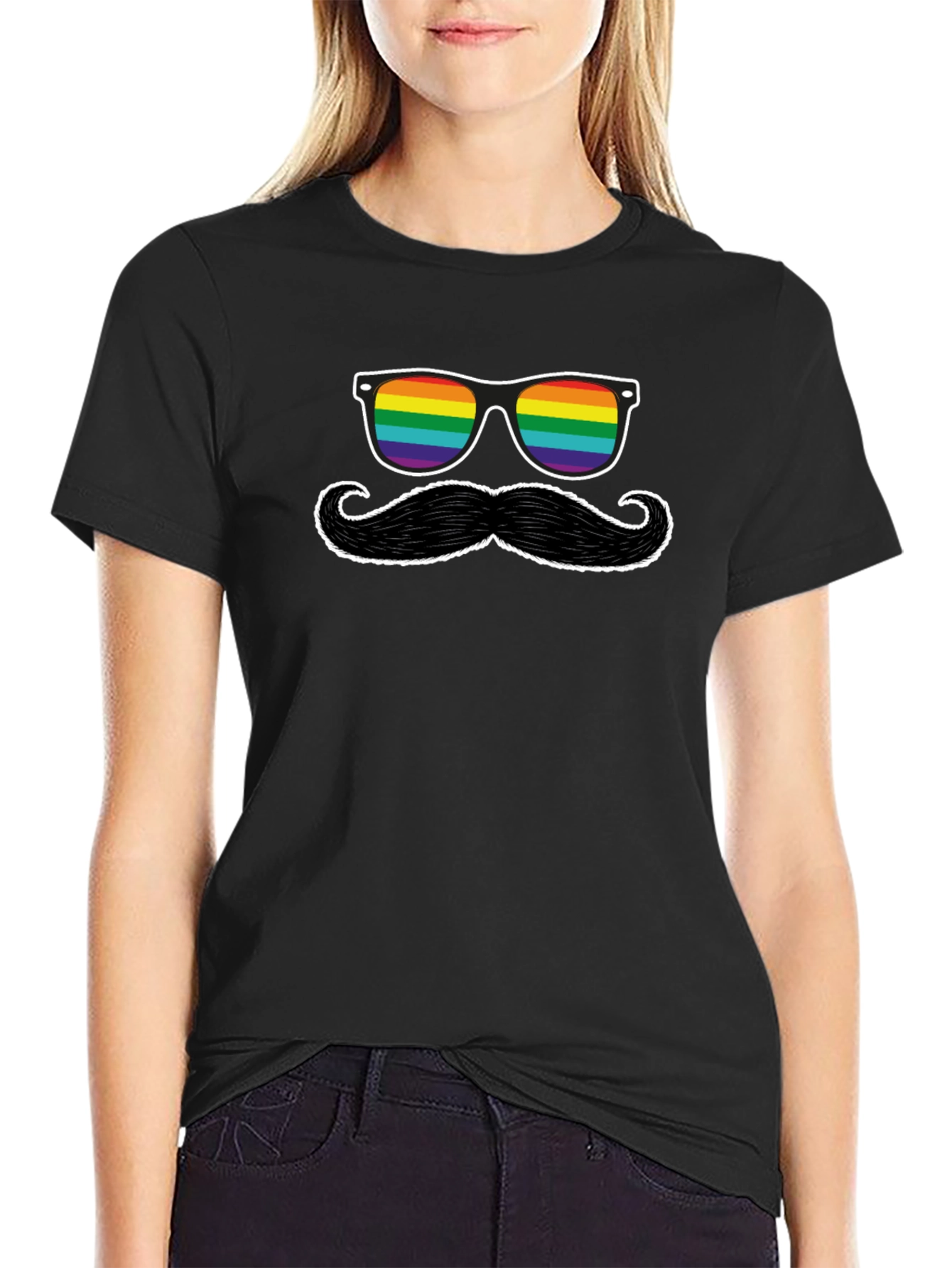 Rainbow Sunglasses and Mustache Graphic Tee
