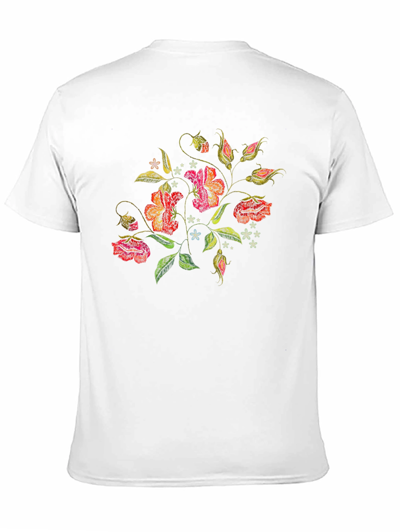 Floral Embroidered Black T-Shirt
