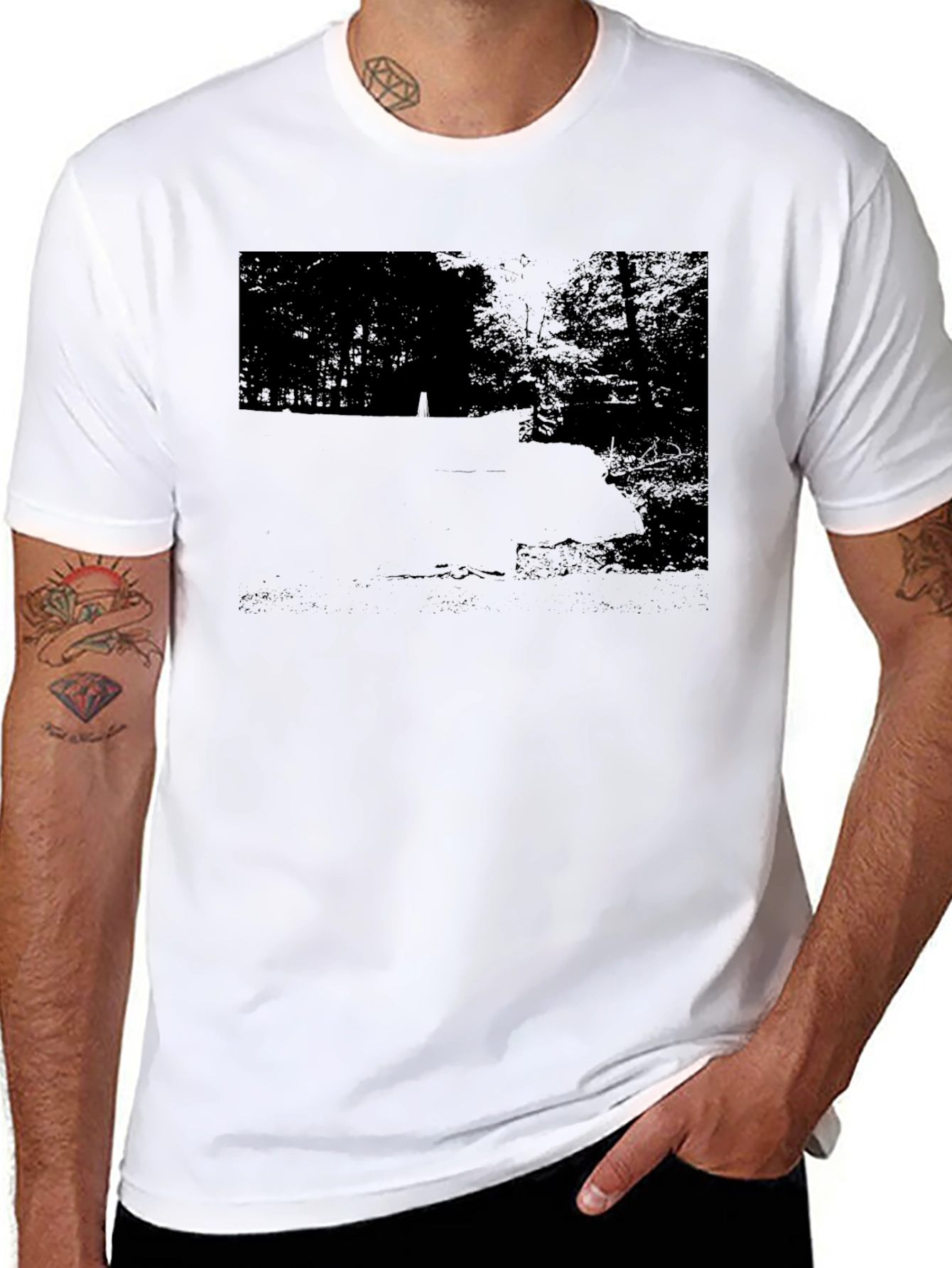 Mens Black Graphic Tee - Nature Scene