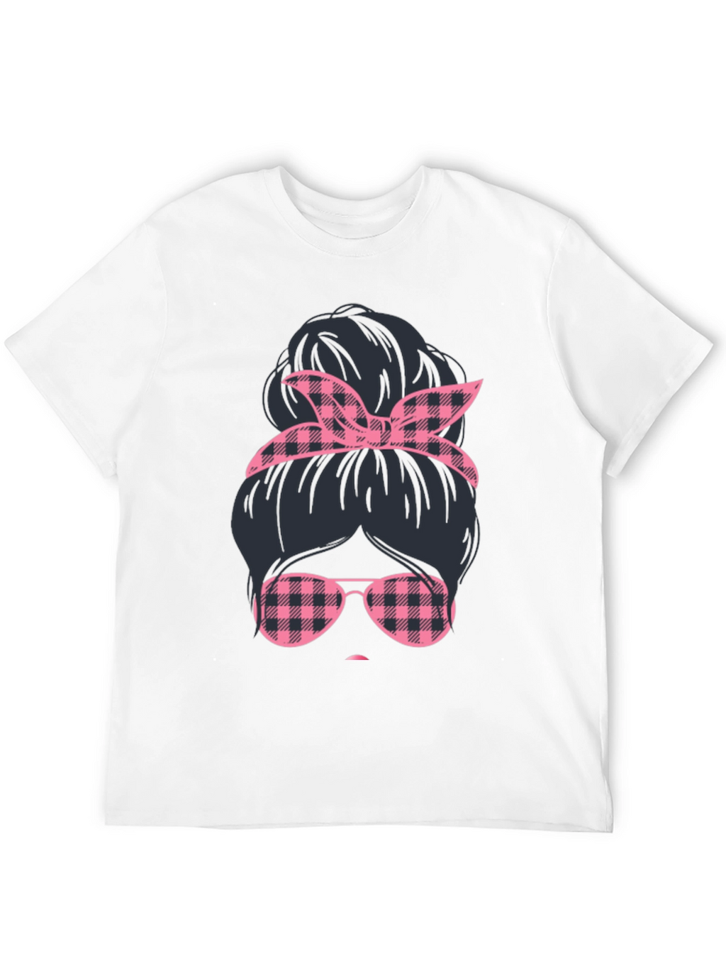 Messy Bun Pink Plaid T-Shirt