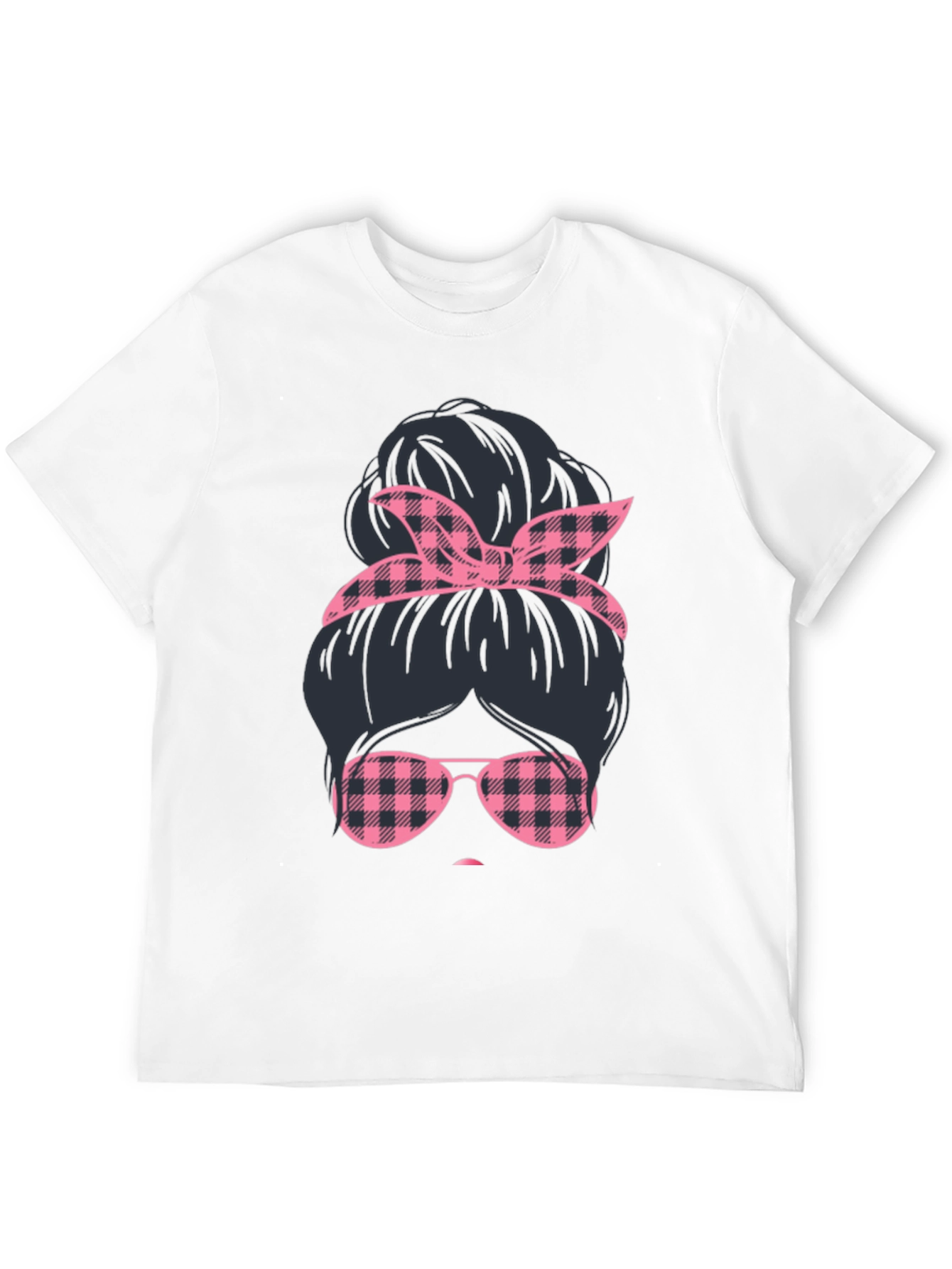 Messy Bun Pink Plaid T-Shirt