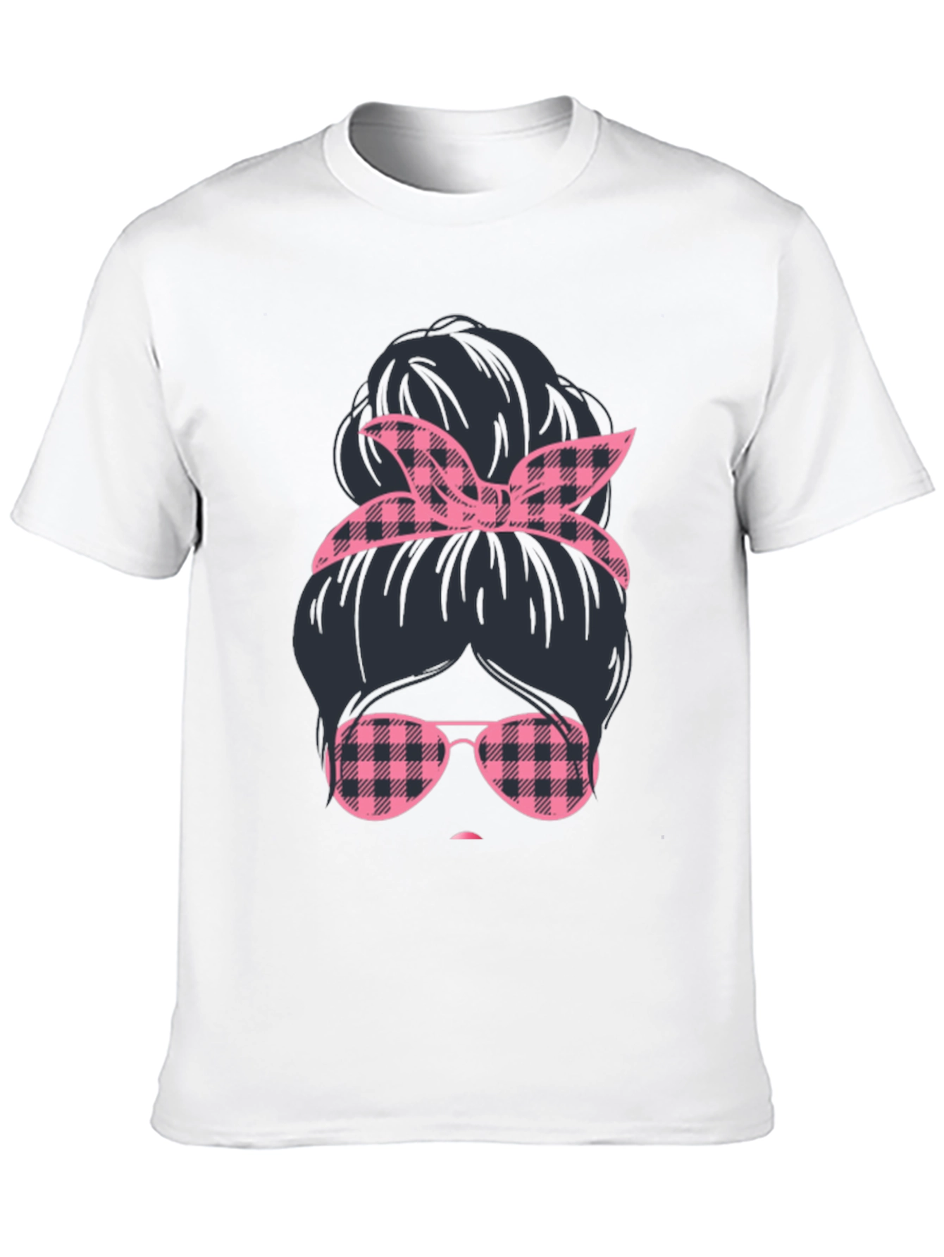 Messy Bun Pink Plaid T-Shirt