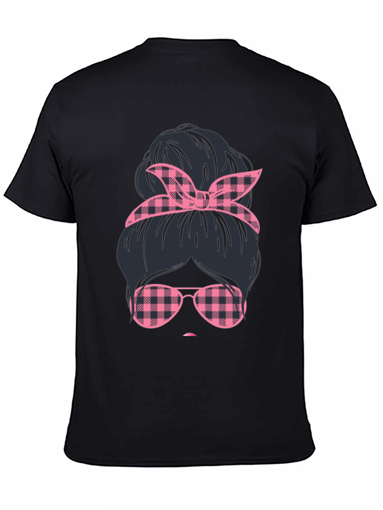 Messy Bun Pink Plaid T-Shirt