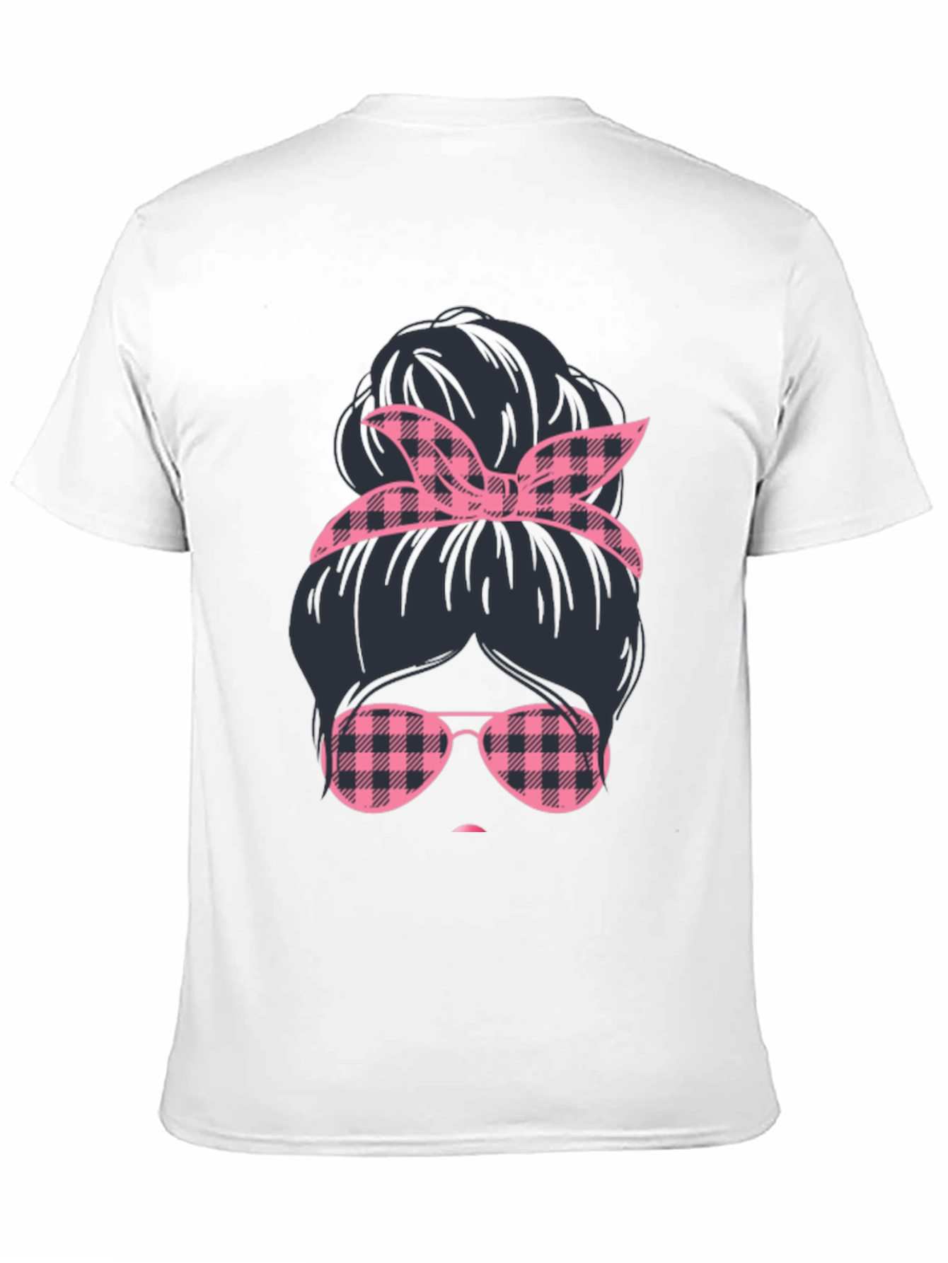 Messy Bun Pink Plaid T-Shirt