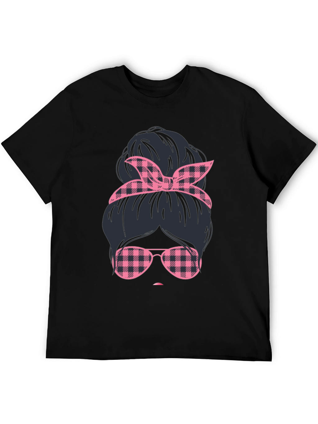 Messy Bun Pink Plaid T-Shirt