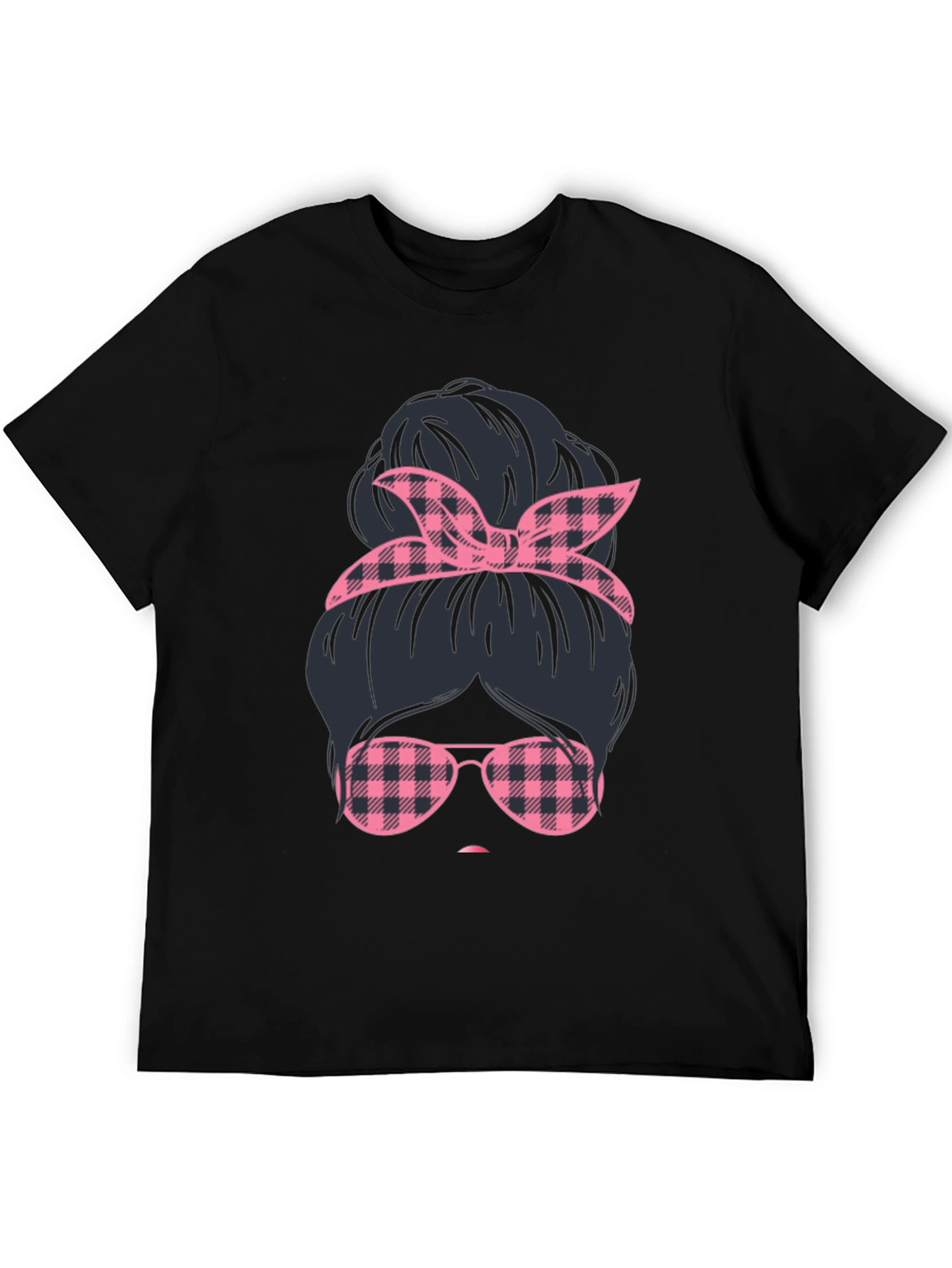 Messy Bun Pink Plaid T-Shirt