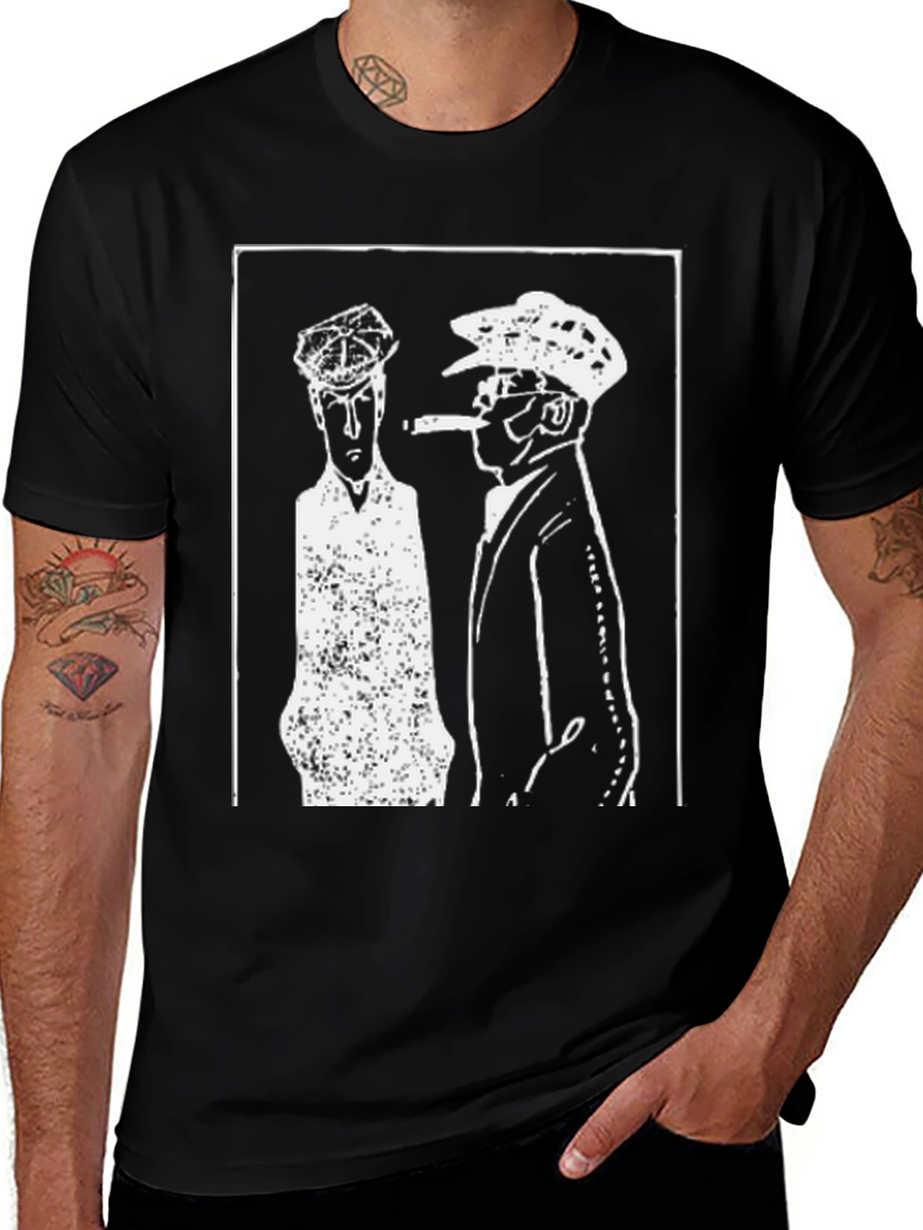 Retro Black T-Shirt with Gangster Print