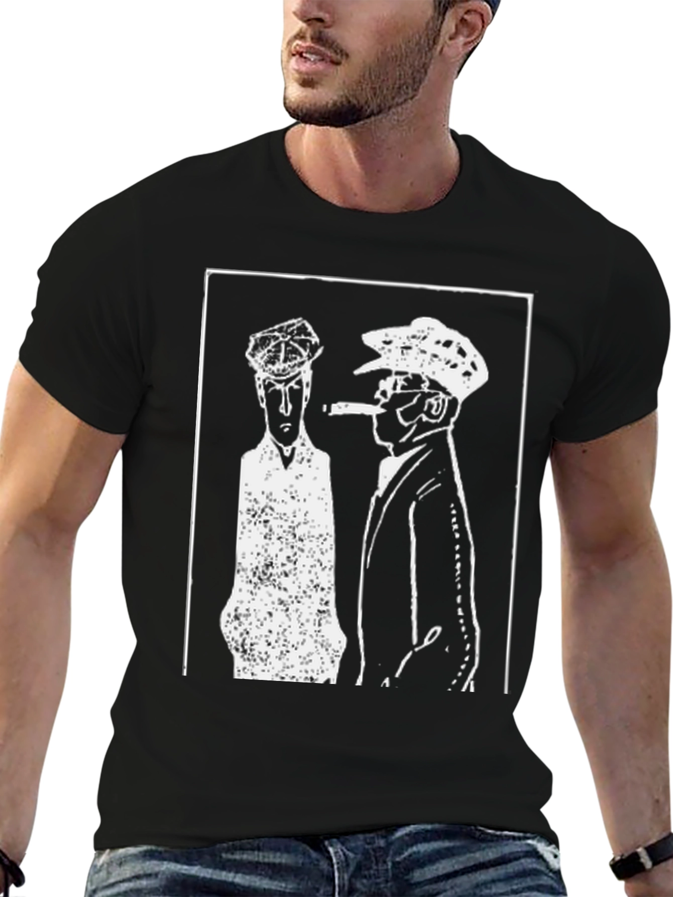 Retro Black T-Shirt with Gangster Print