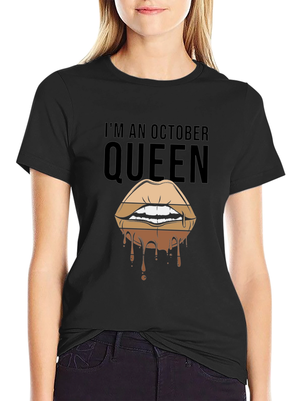 October Queen Lips Graphic T-Shirt - Black