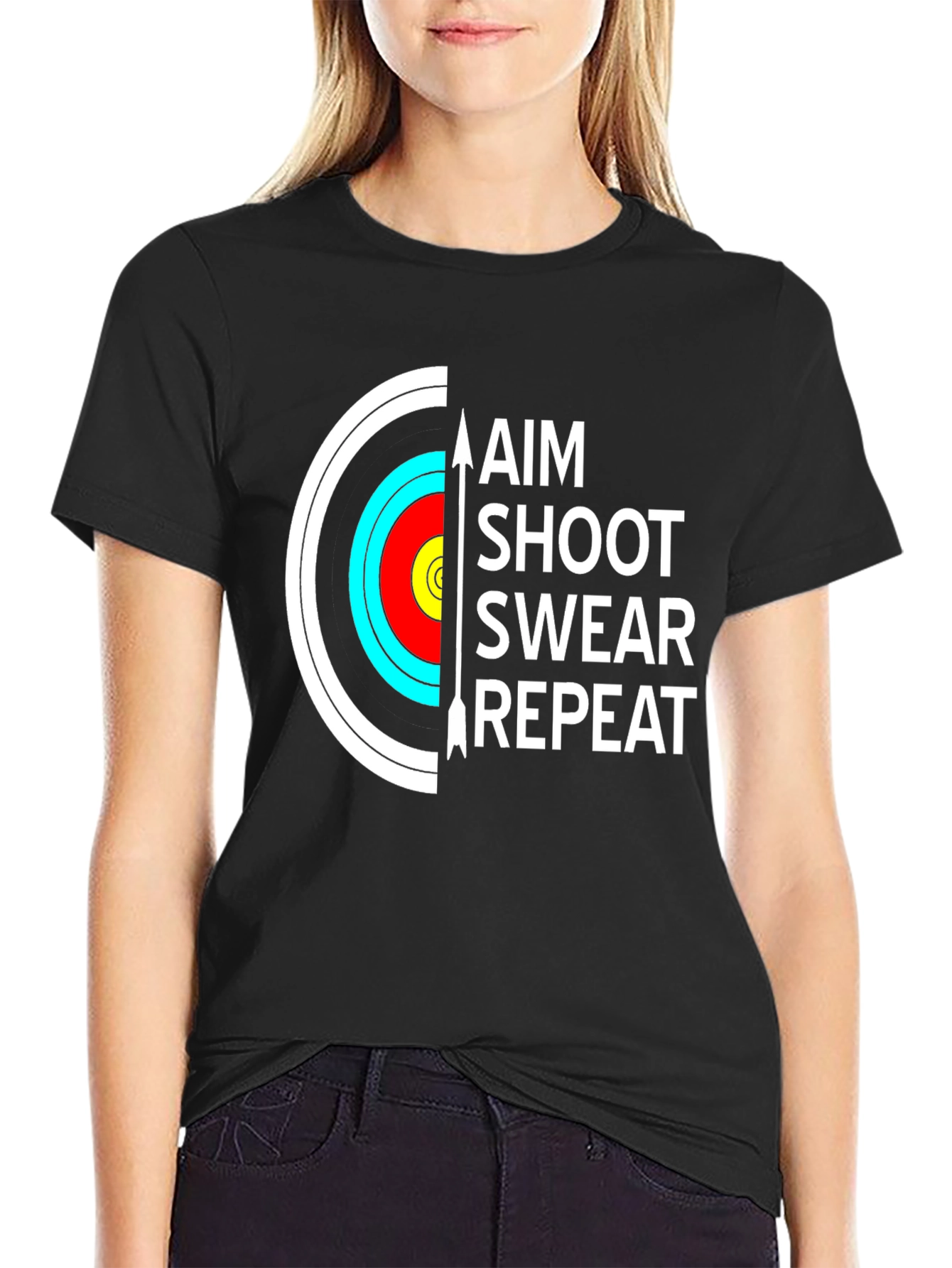 Archery T-Shirt - Aim Shoot Swear Repeat - Funny Archer Tee