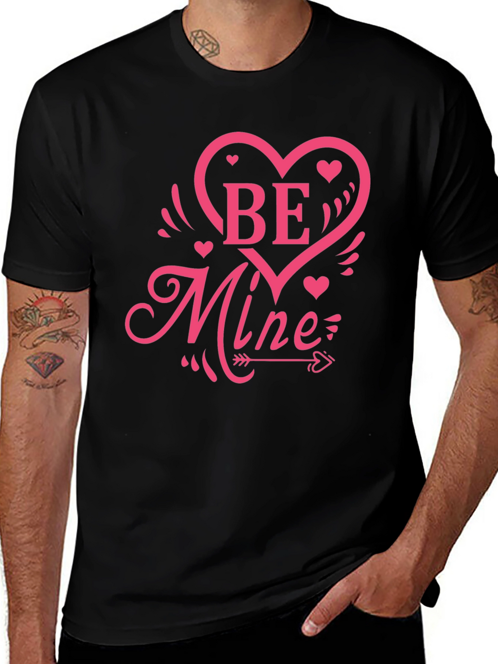 Be Mine Heart Graphic Black T-Shirt