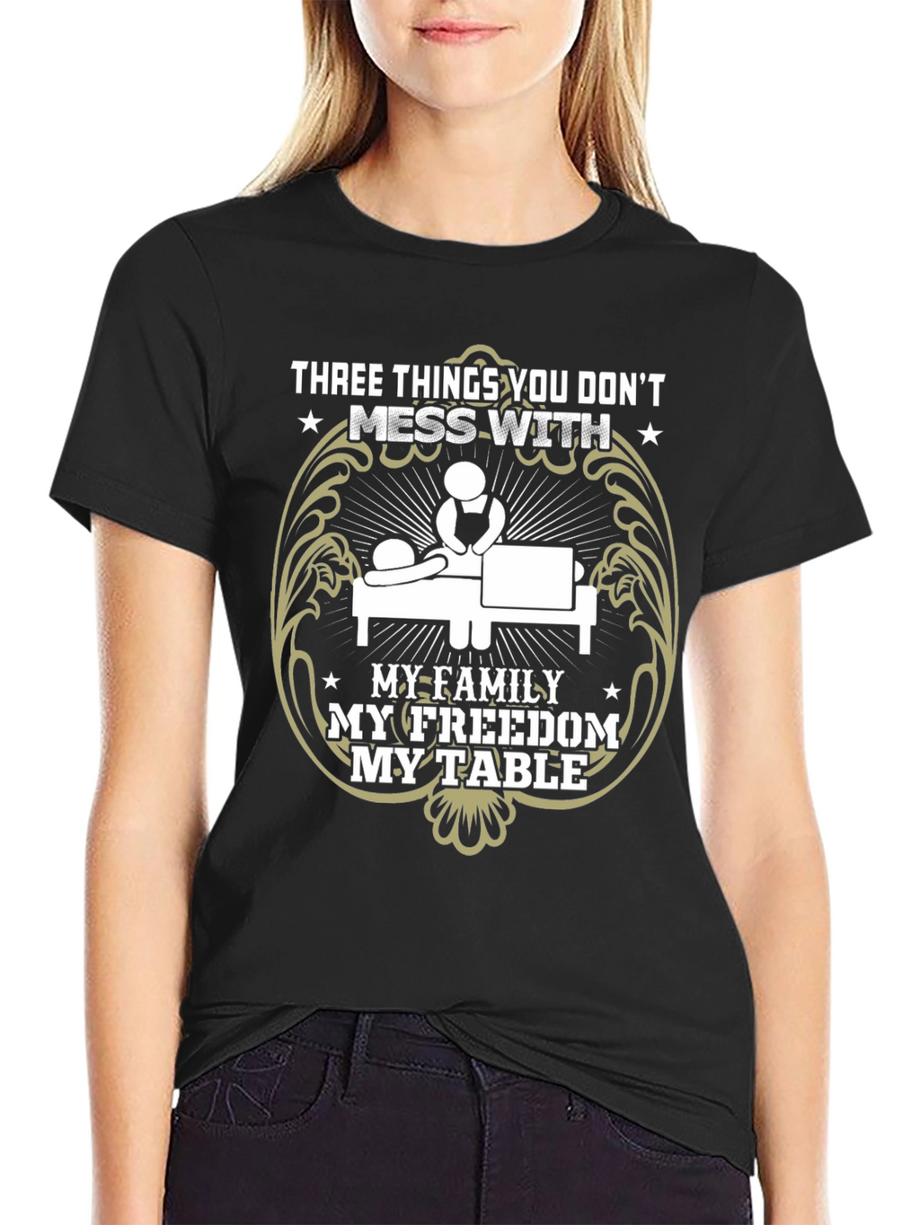 Dont Mess With My Family Freedom Table Black Tee