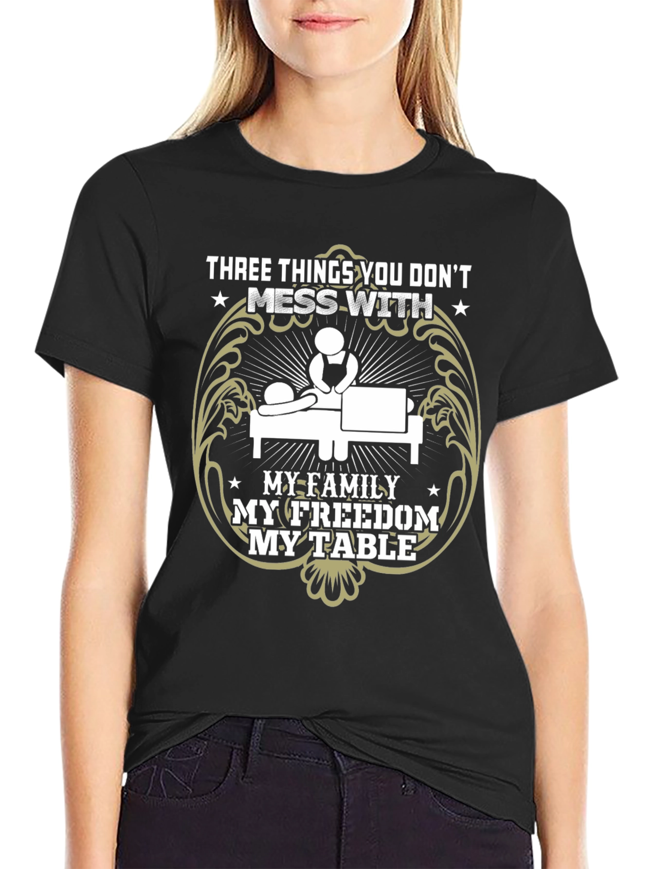 Dont Mess With My Family Freedom Table Black Tee