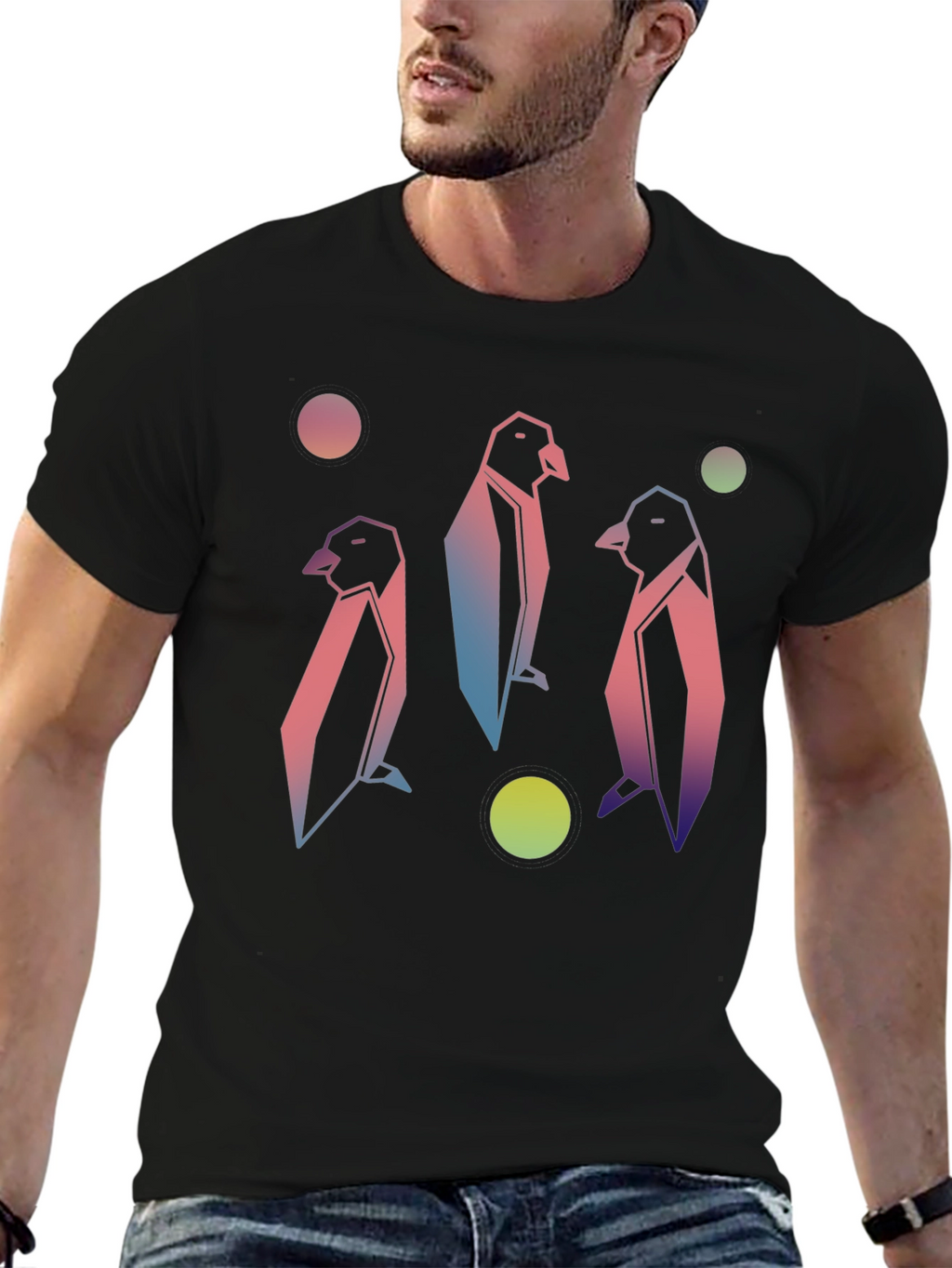 Geometric Penguin Graphic Tee - Trendy Style