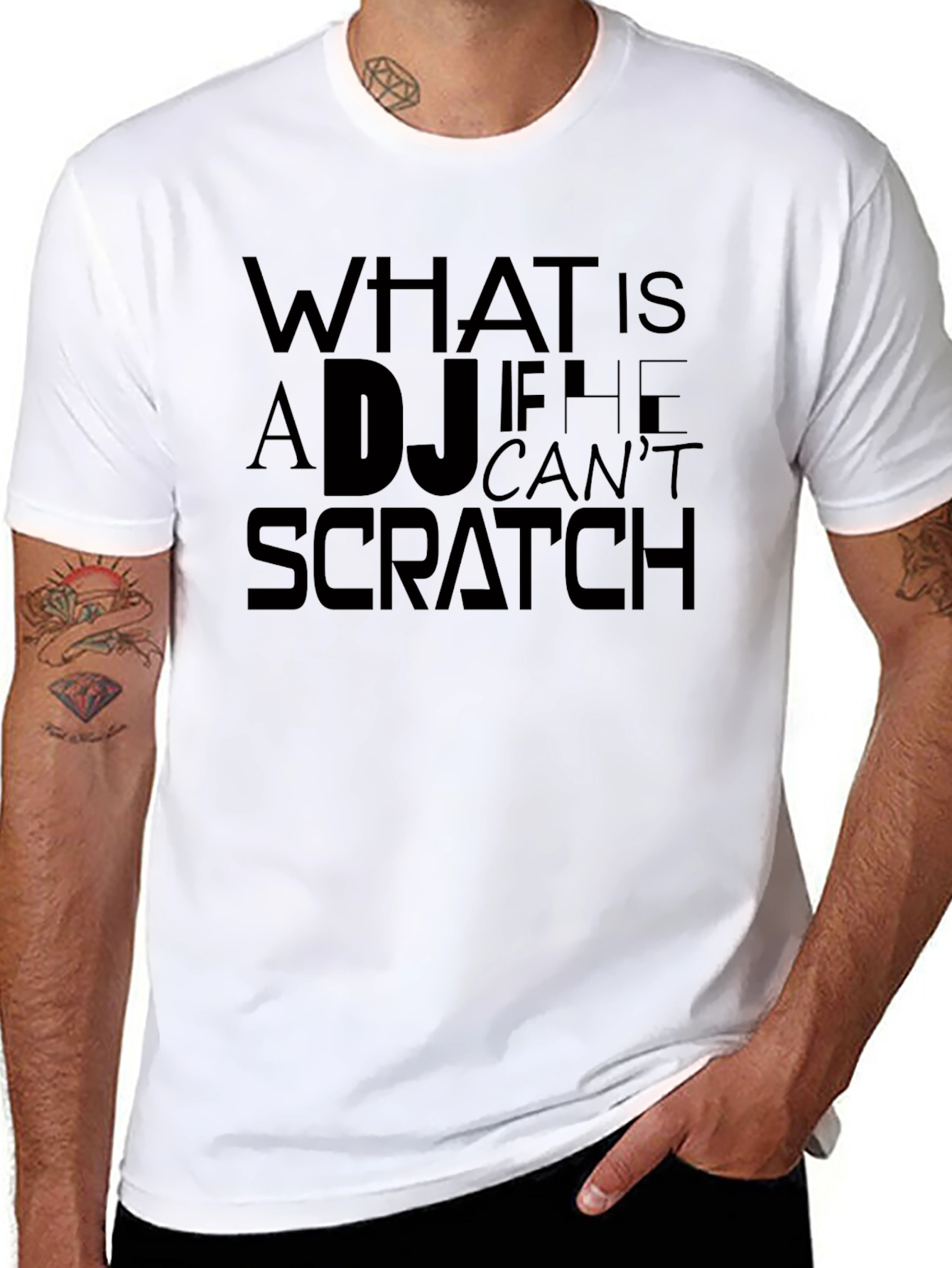 DJ Scratch Graphic Tee - Black Crew Neck T-Shirt