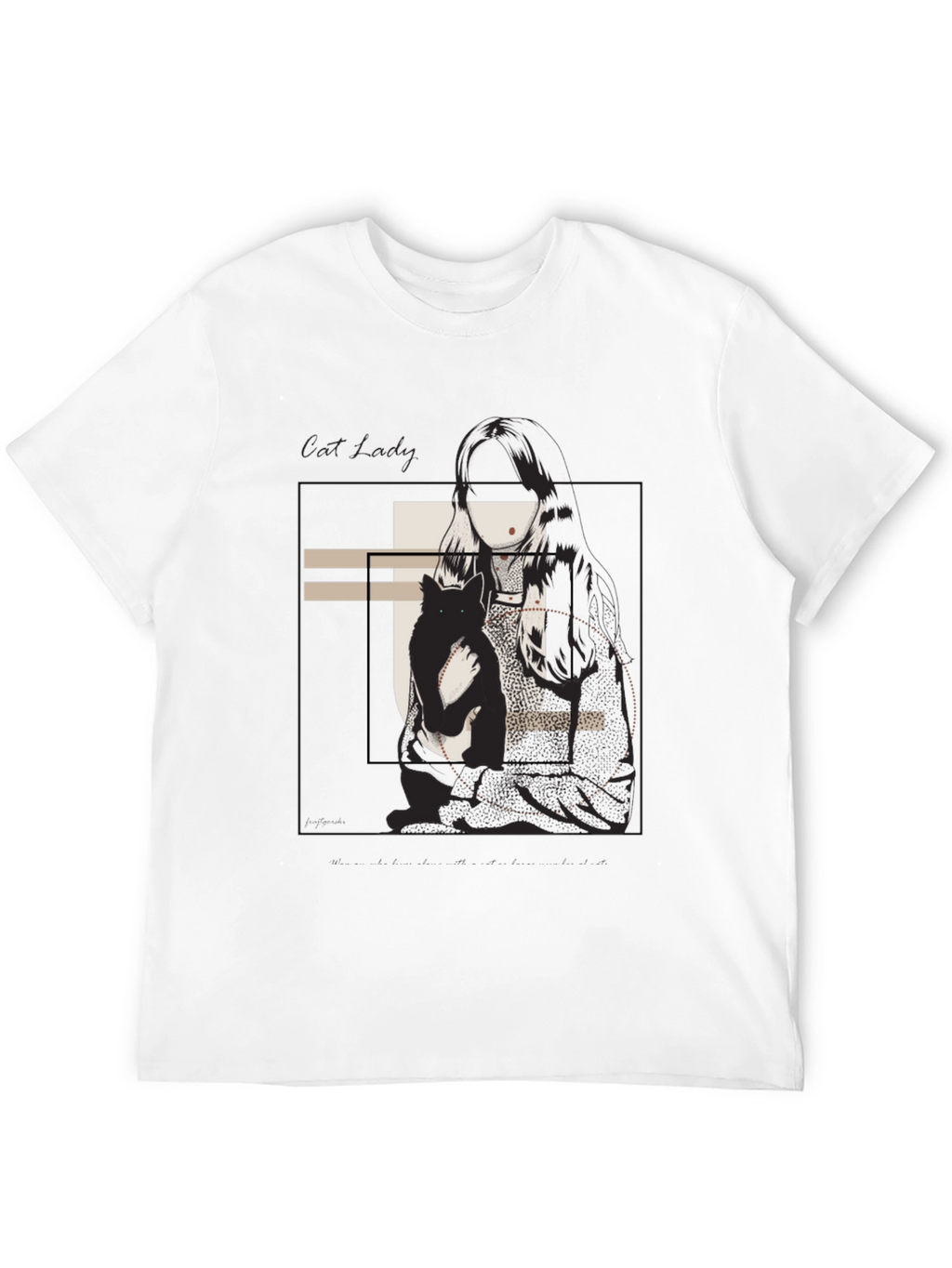 Graphic Tee: Woman & Cat Sketch Black T-Shirt