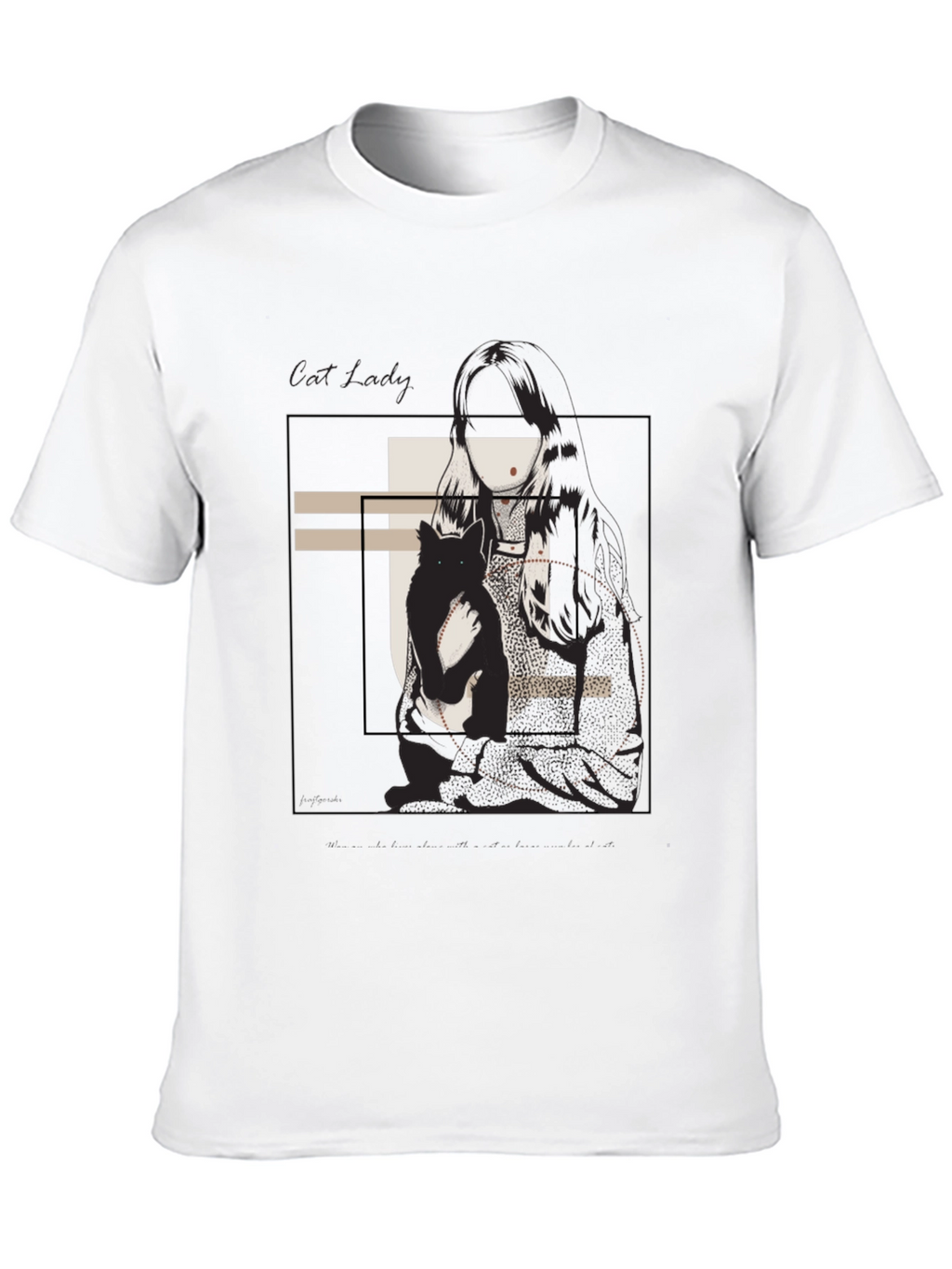 Graphic Tee: Woman & Cat Sketch Black T-Shirt