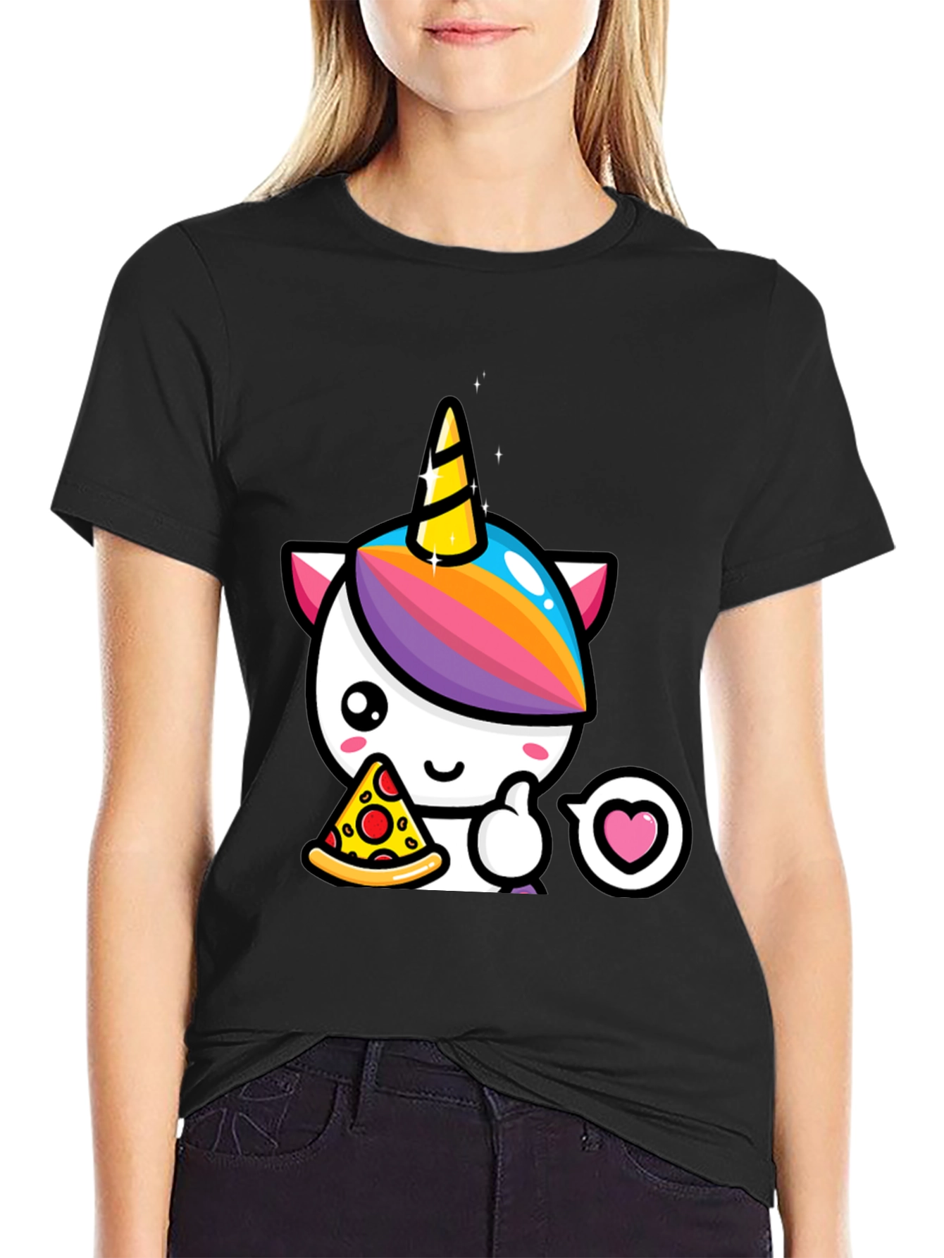 Unicorn Pizza Lover Black T-Shirt
