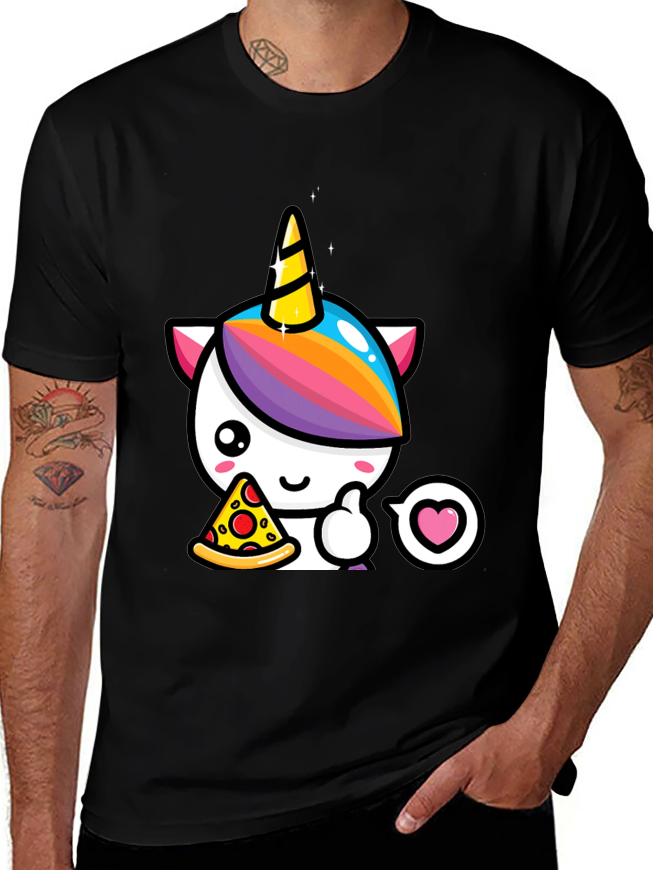 Unicorn Pizza Lover Black T-Shirt
