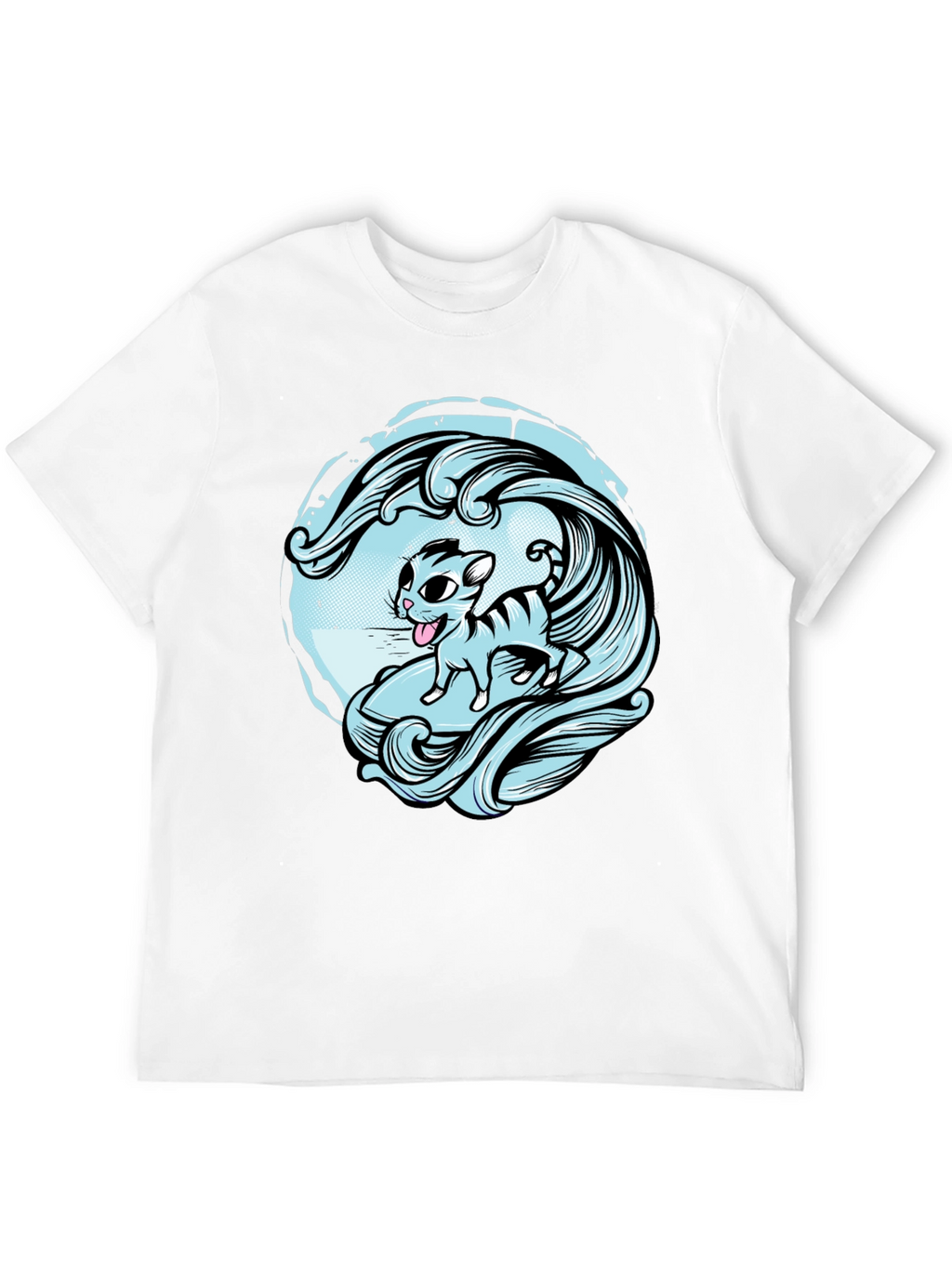 Surfing Cat Graphic Tee - Cool Wave Design