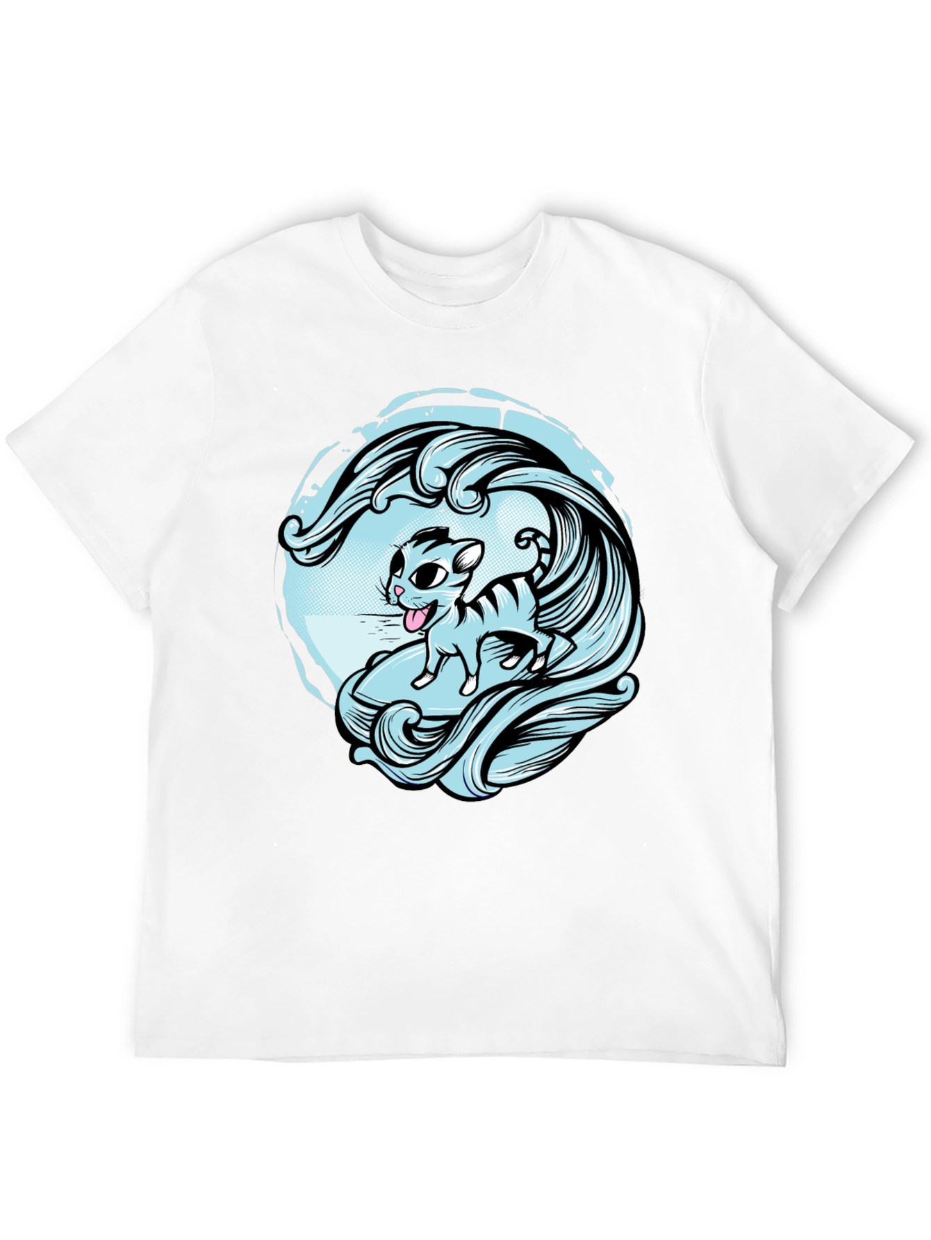 Surfing Cat Graphic Tee - Cool Wave Design