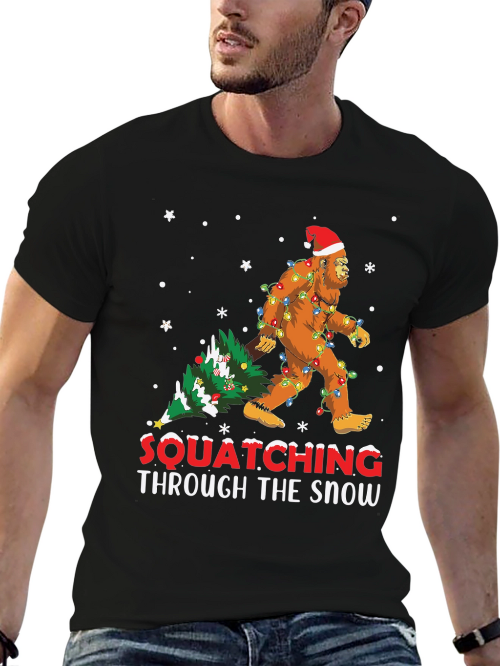 Squatching Through The Snow T-Shirt Bigfoot Christmas