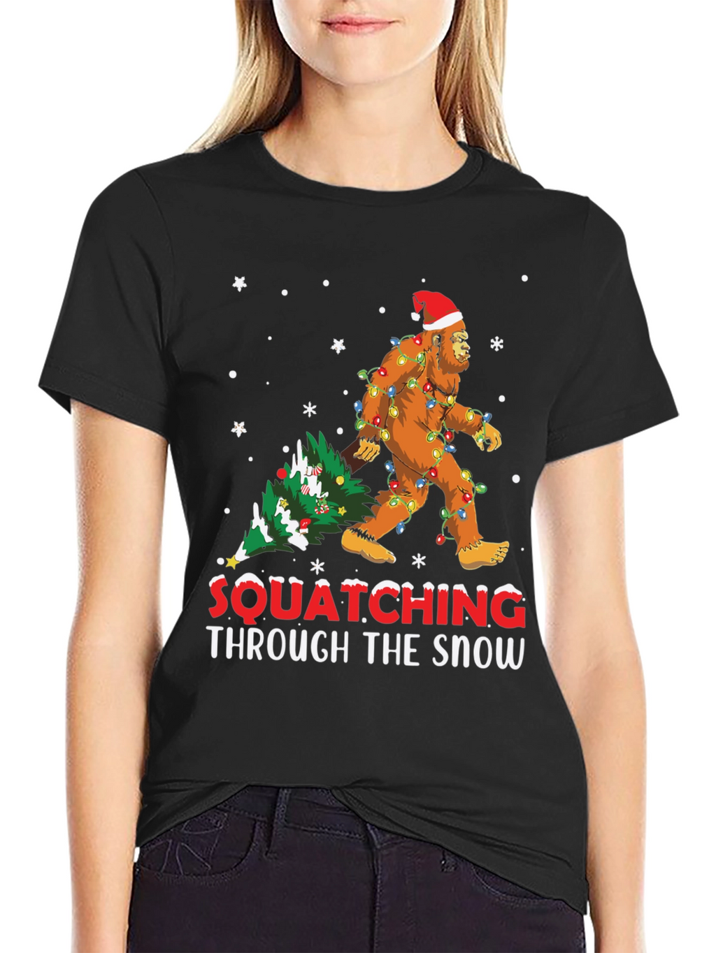 Squatching Through The Snow T-Shirt Bigfoot Christmas