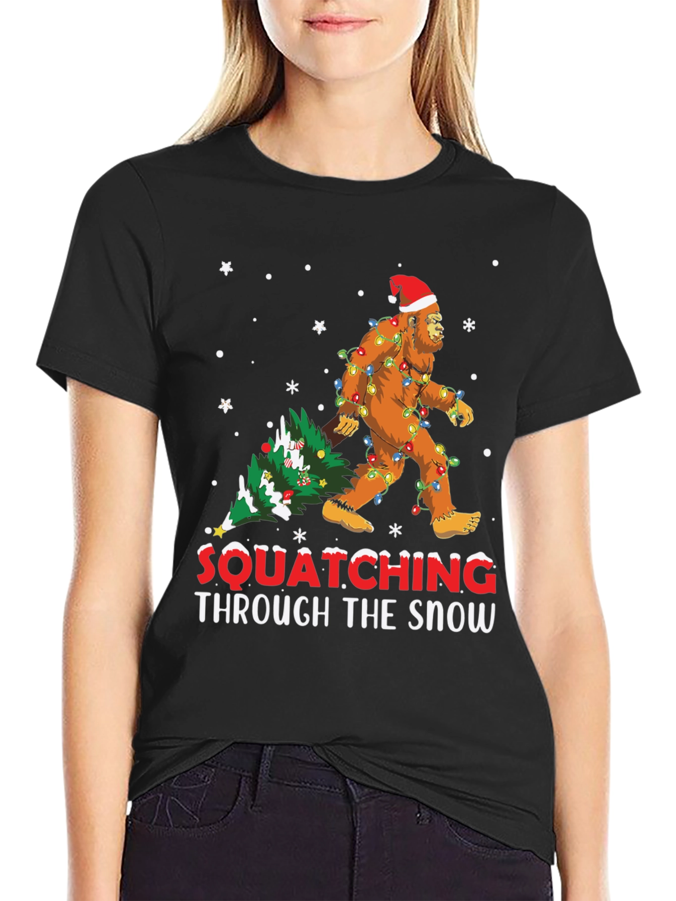 Squatching Through The Snow T-Shirt Bigfoot Christmas