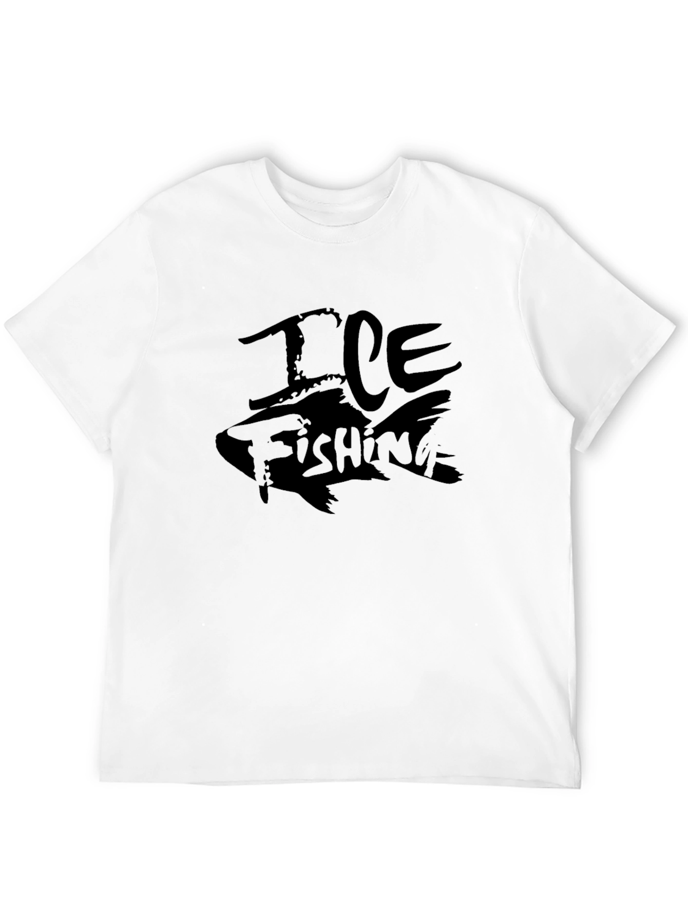 Ice Fishing Graphic Tee - Black Cotton T-Shirt