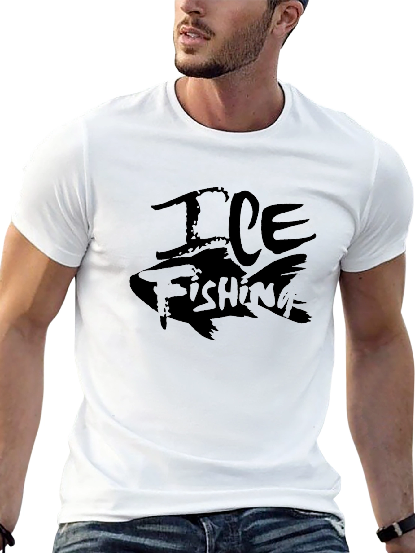 Ice Fishing Graphic Tee - Black Cotton T-Shirt