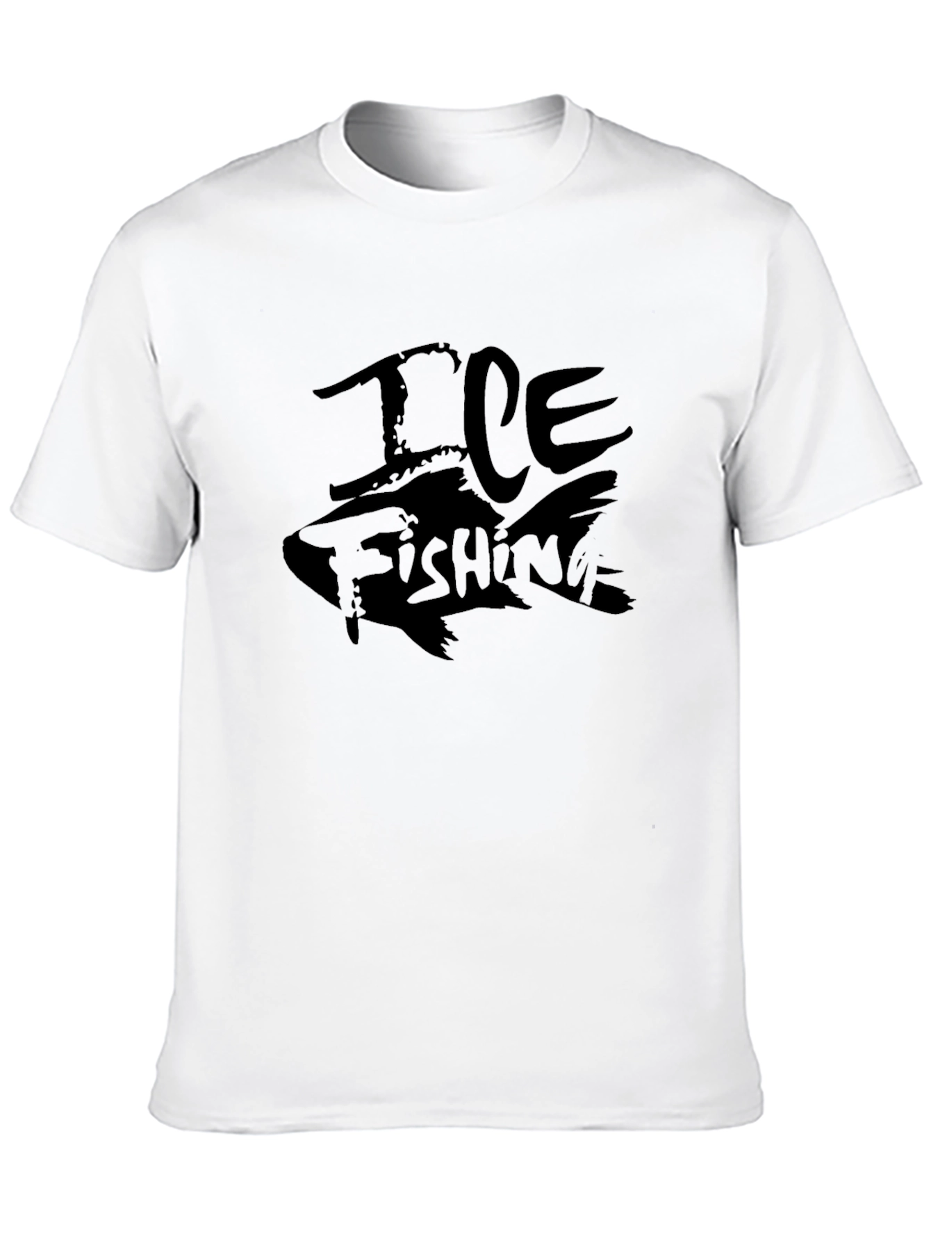 Ice Fishing Graphic Tee - Black Cotton T-Shirt