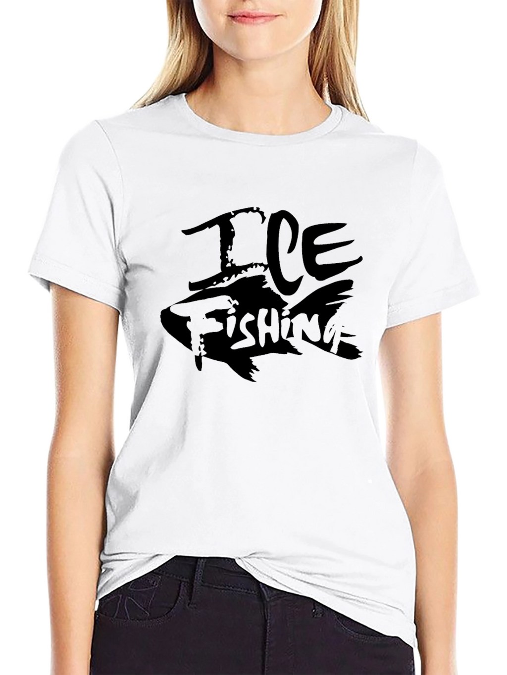 Ice Fishing Graphic Tee - Black Cotton T-Shirt