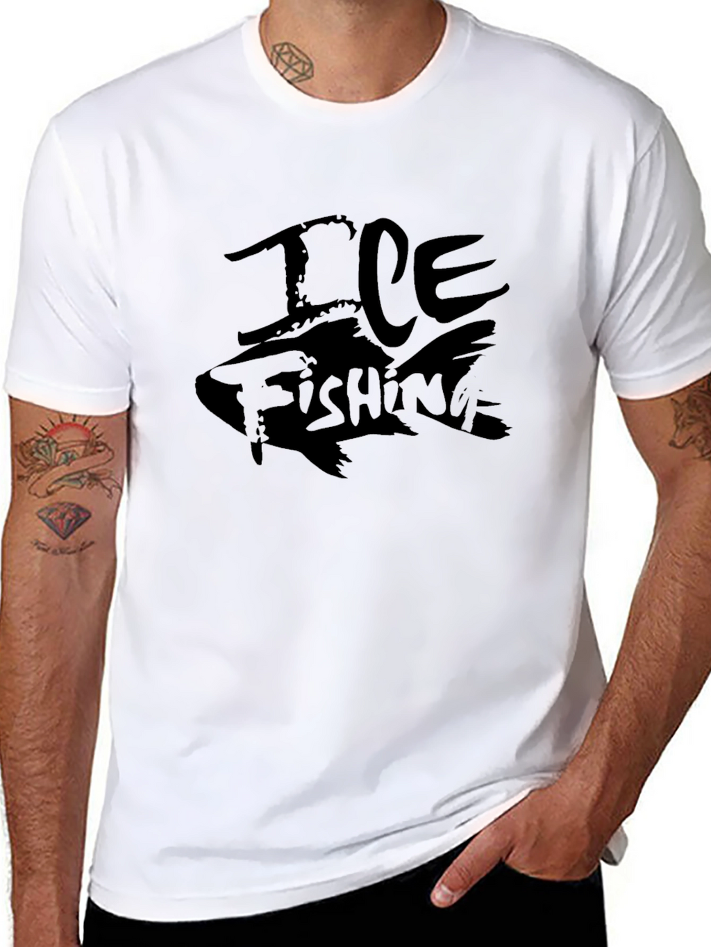 Ice Fishing Graphic Tee - Black Cotton T-Shirt