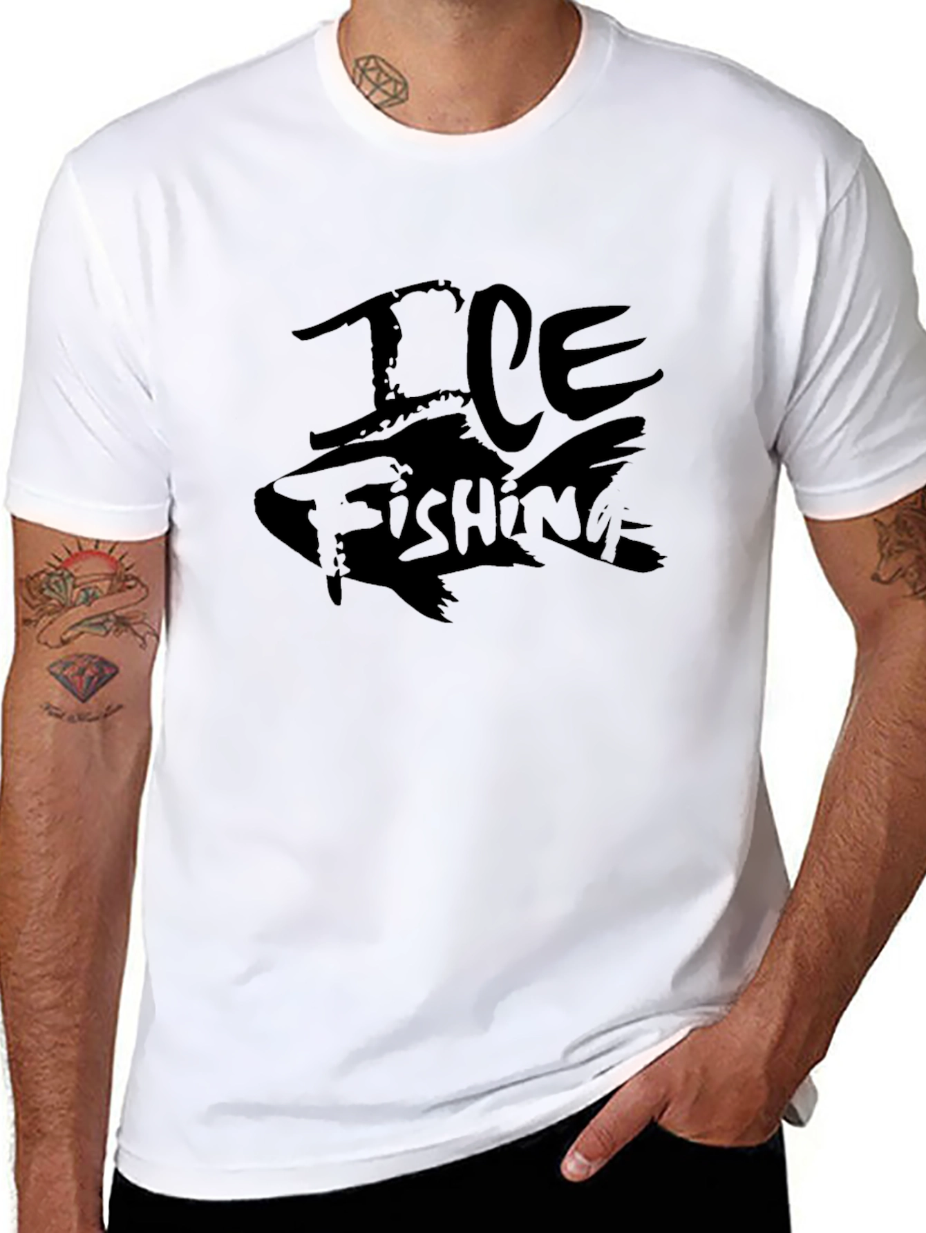 Ice Fishing Graphic Tee - Black Cotton T-Shirt