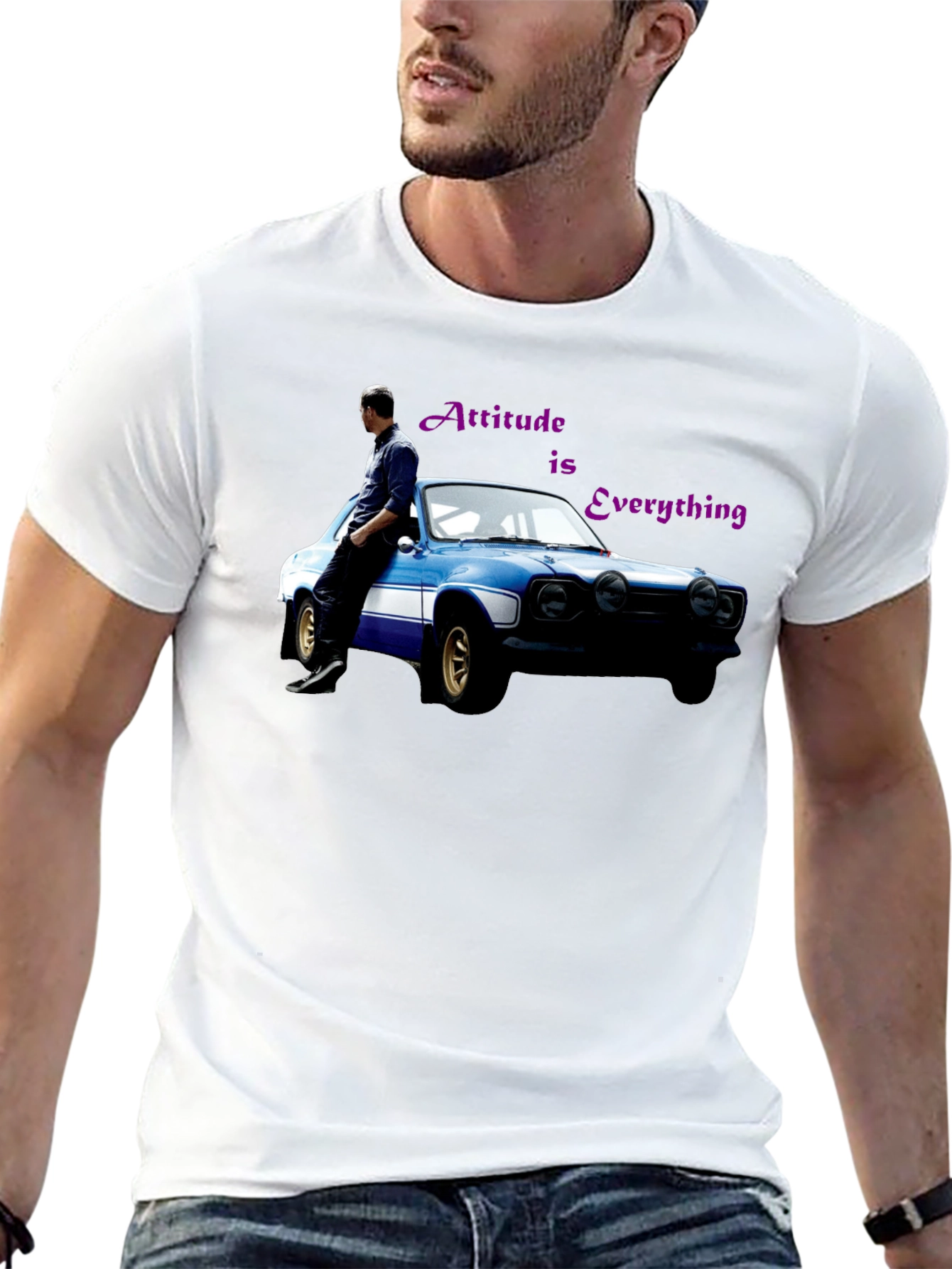 Attitude is Everything Black T-Shirt with Car Graphic