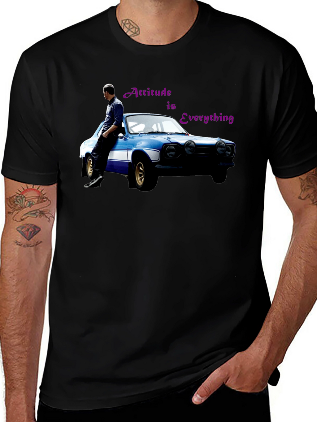 Attitude is Everything Black T-Shirt with Car Graphic