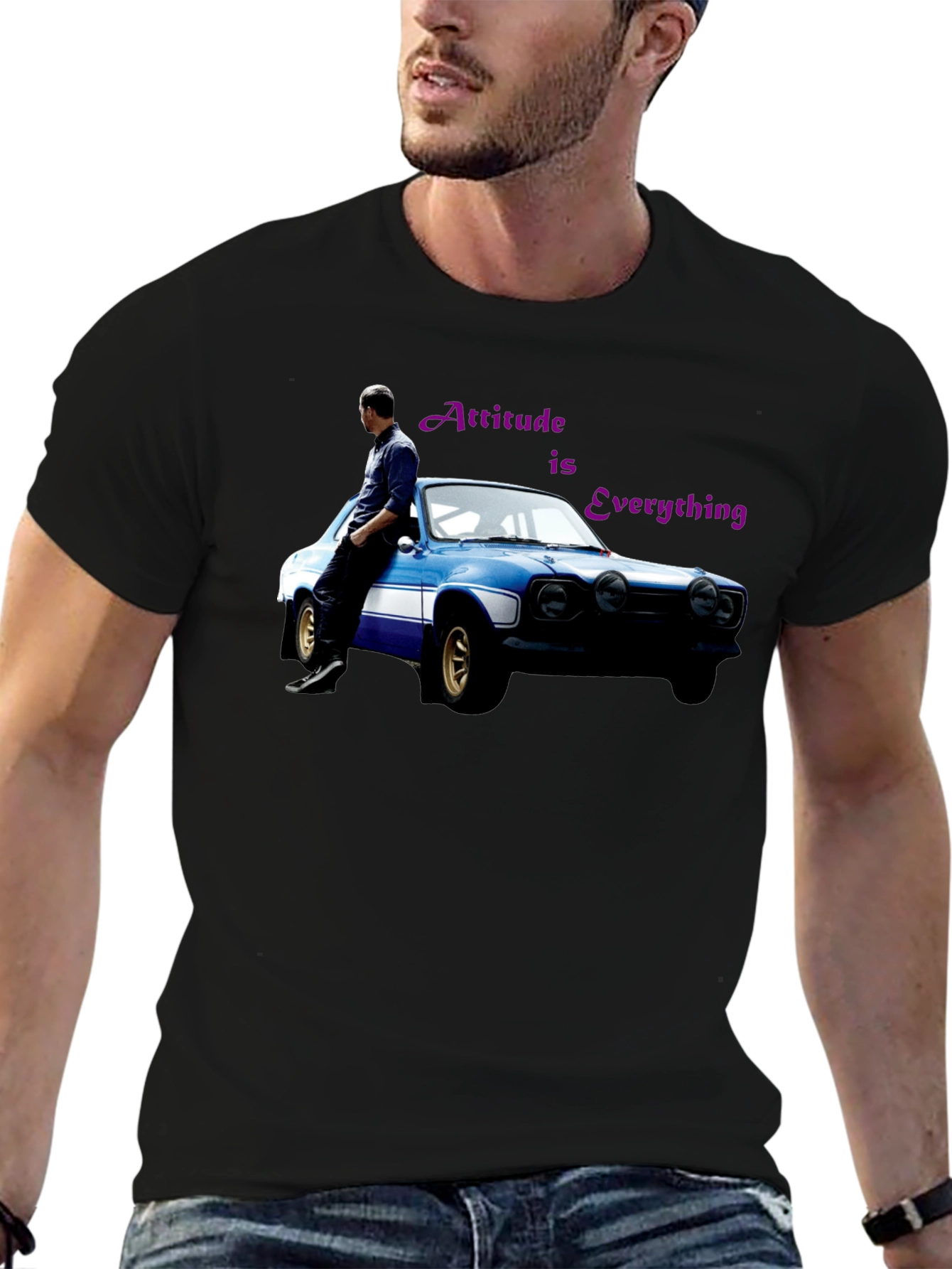 Attitude is Everything Black T-Shirt with Car Graphic