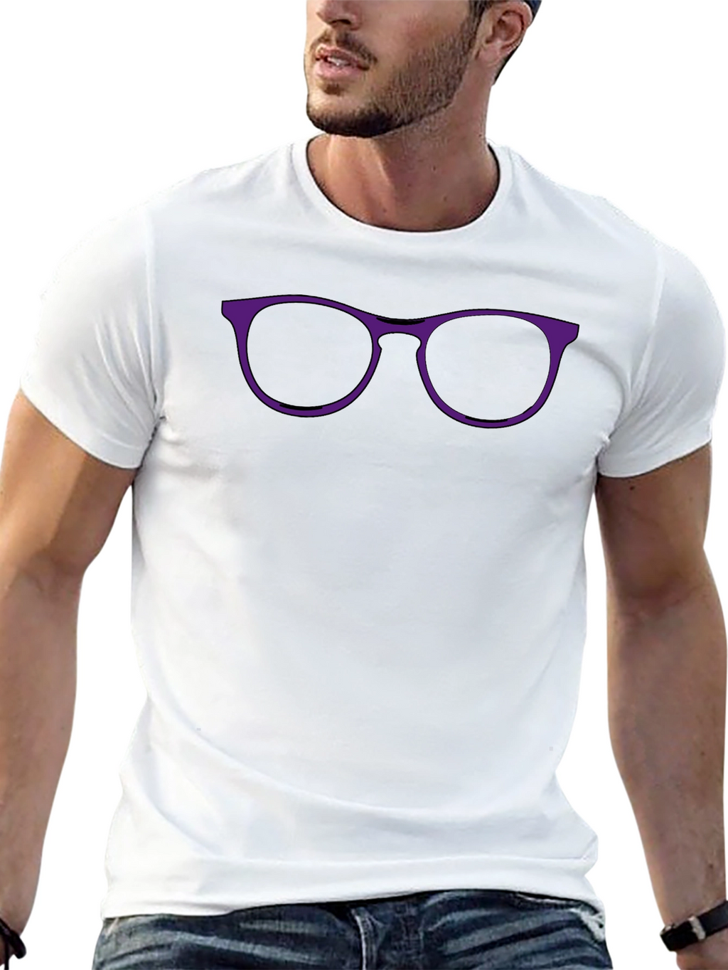 Black T-Shirt with Purple Glasses Graphic