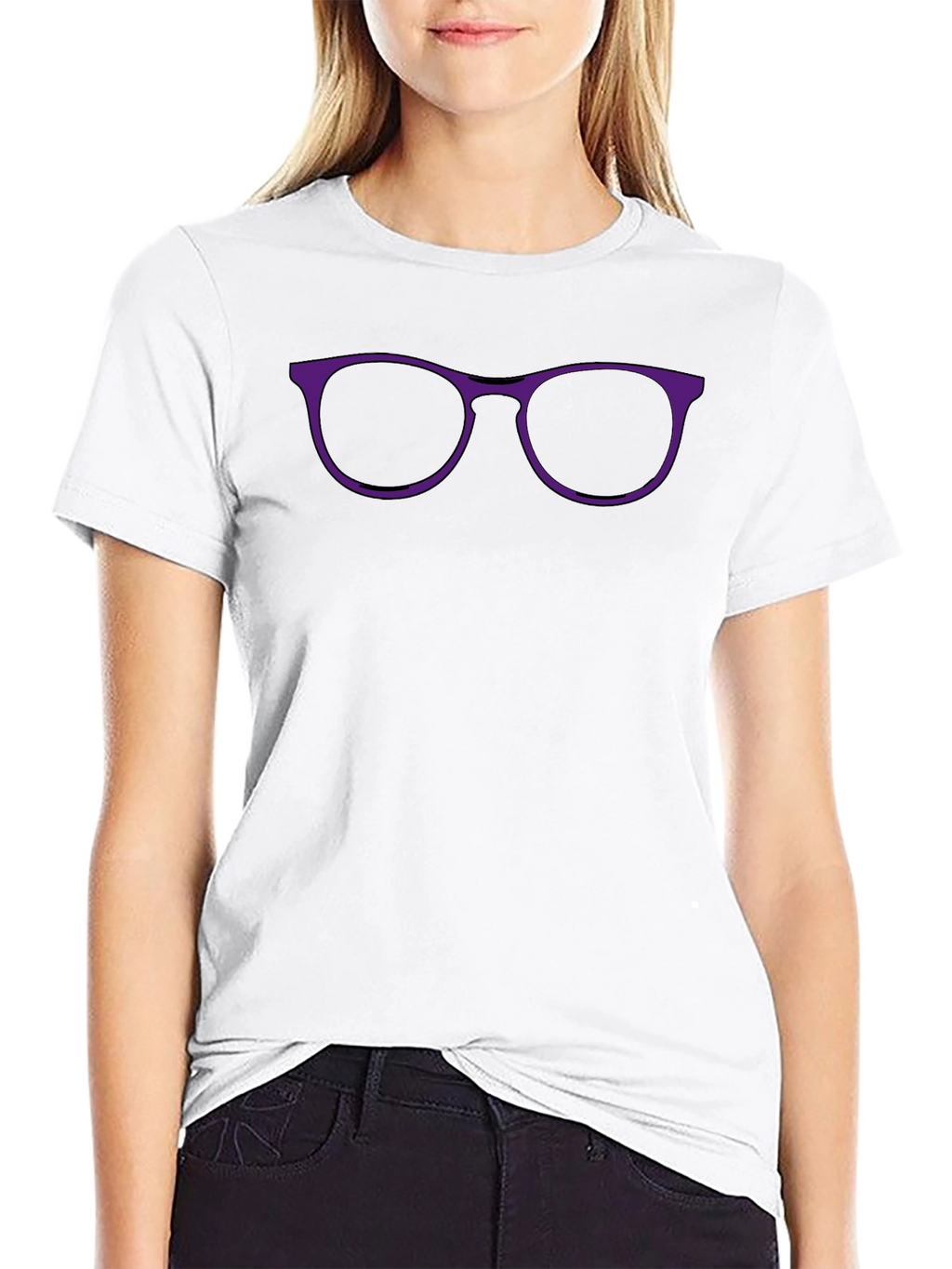 Black T-Shirt with Purple Glasses Graphic
