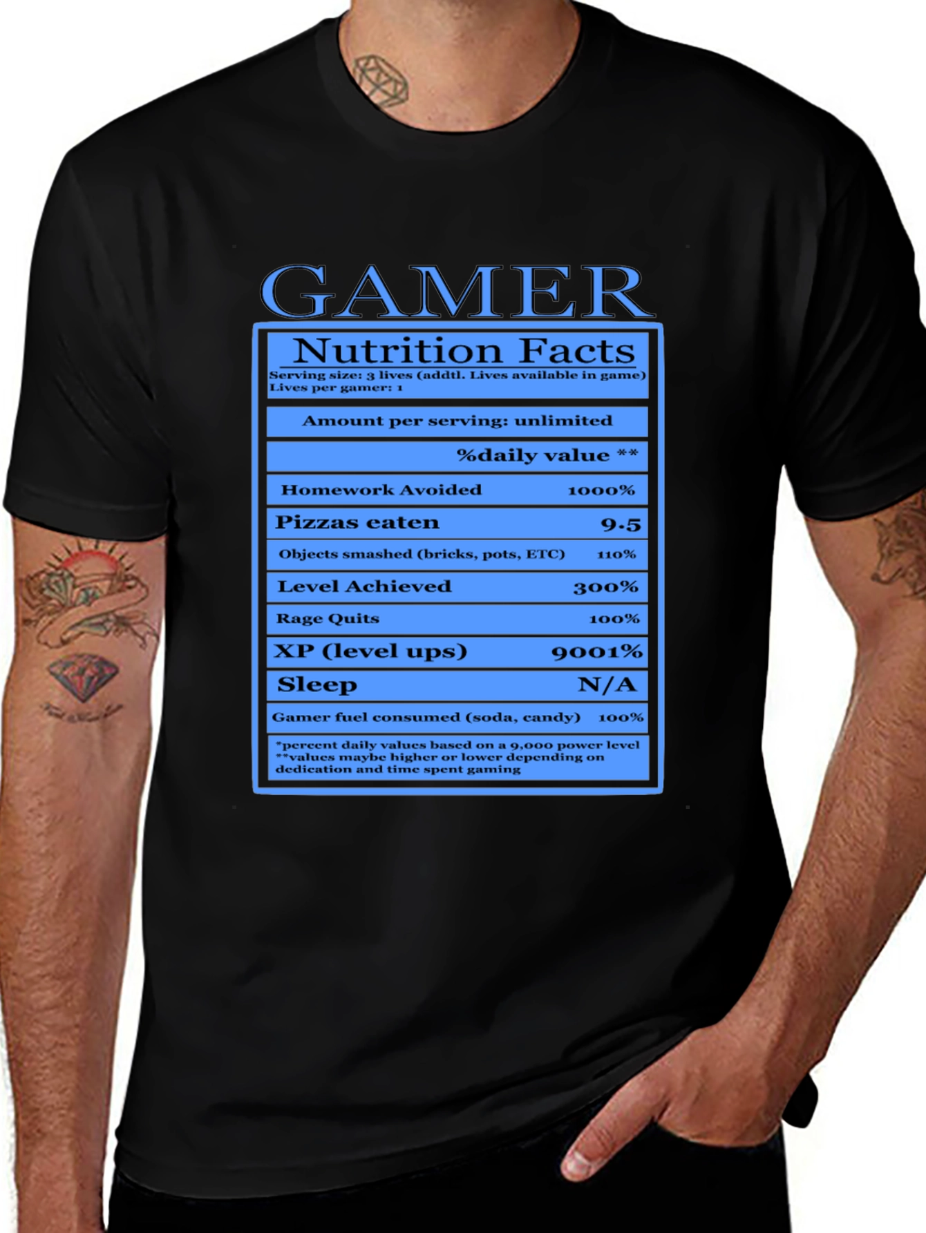 Gamer Nutrition Facts Black T-Shirt