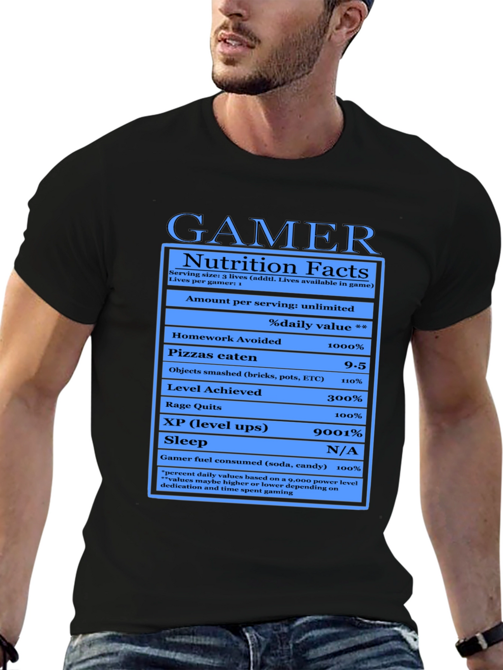 Gamer Nutrition Facts Black T-Shirt