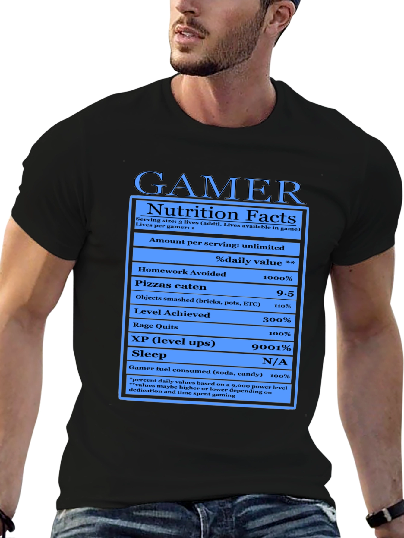 Gamer Nutrition Facts Black T-Shirt