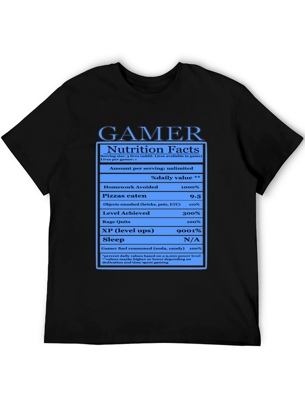 Gamer Nutrition Facts Black T-Shirt