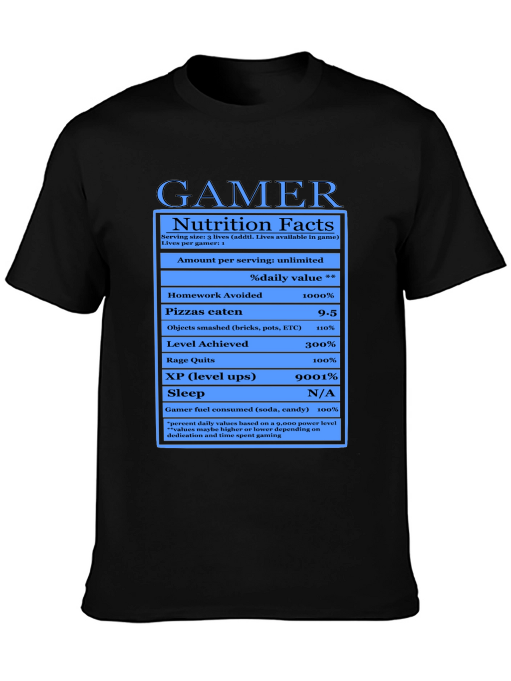 Gamer Nutrition Facts Black T-Shirt