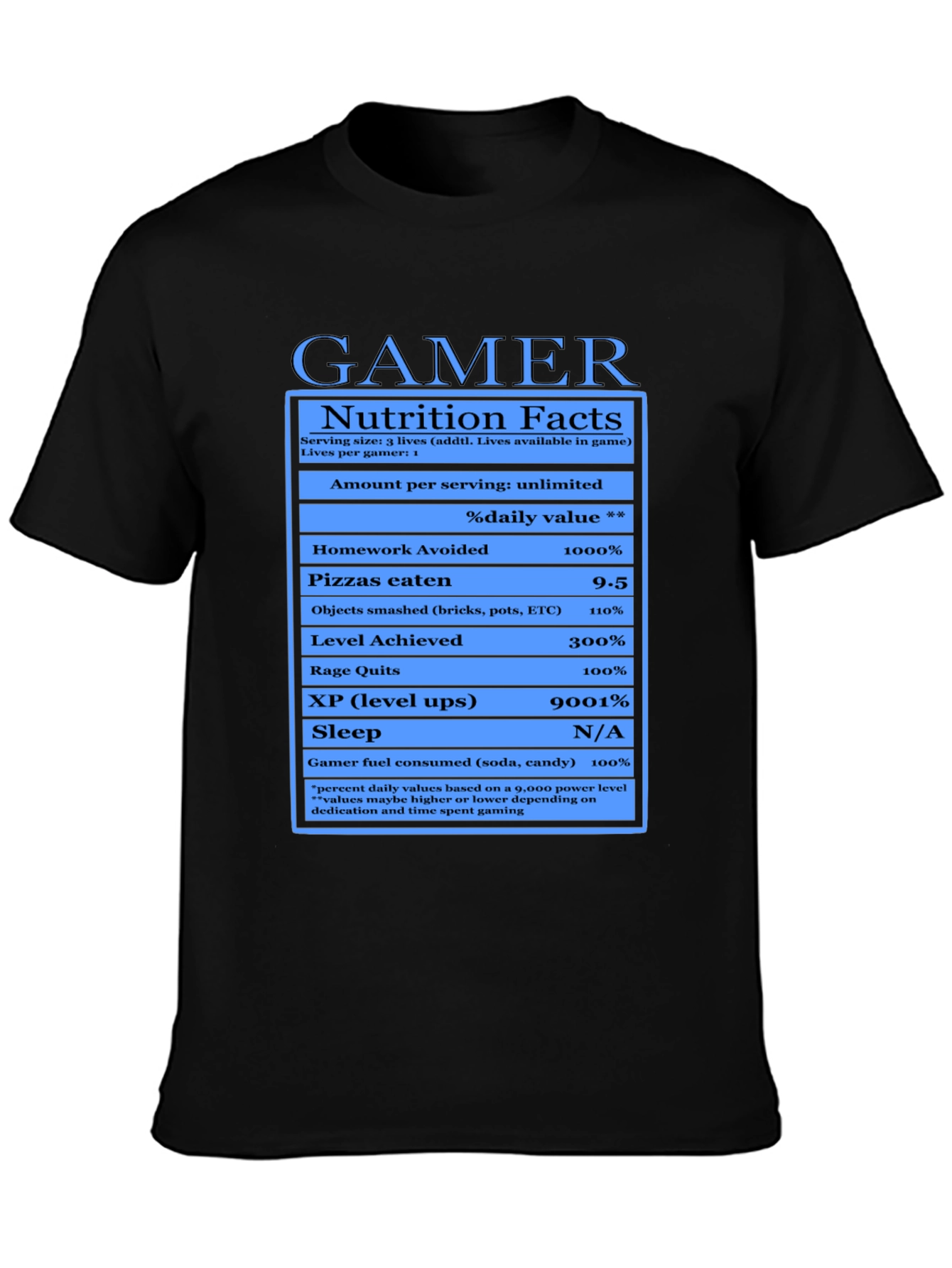 Gamer Nutrition Facts Black T-Shirt