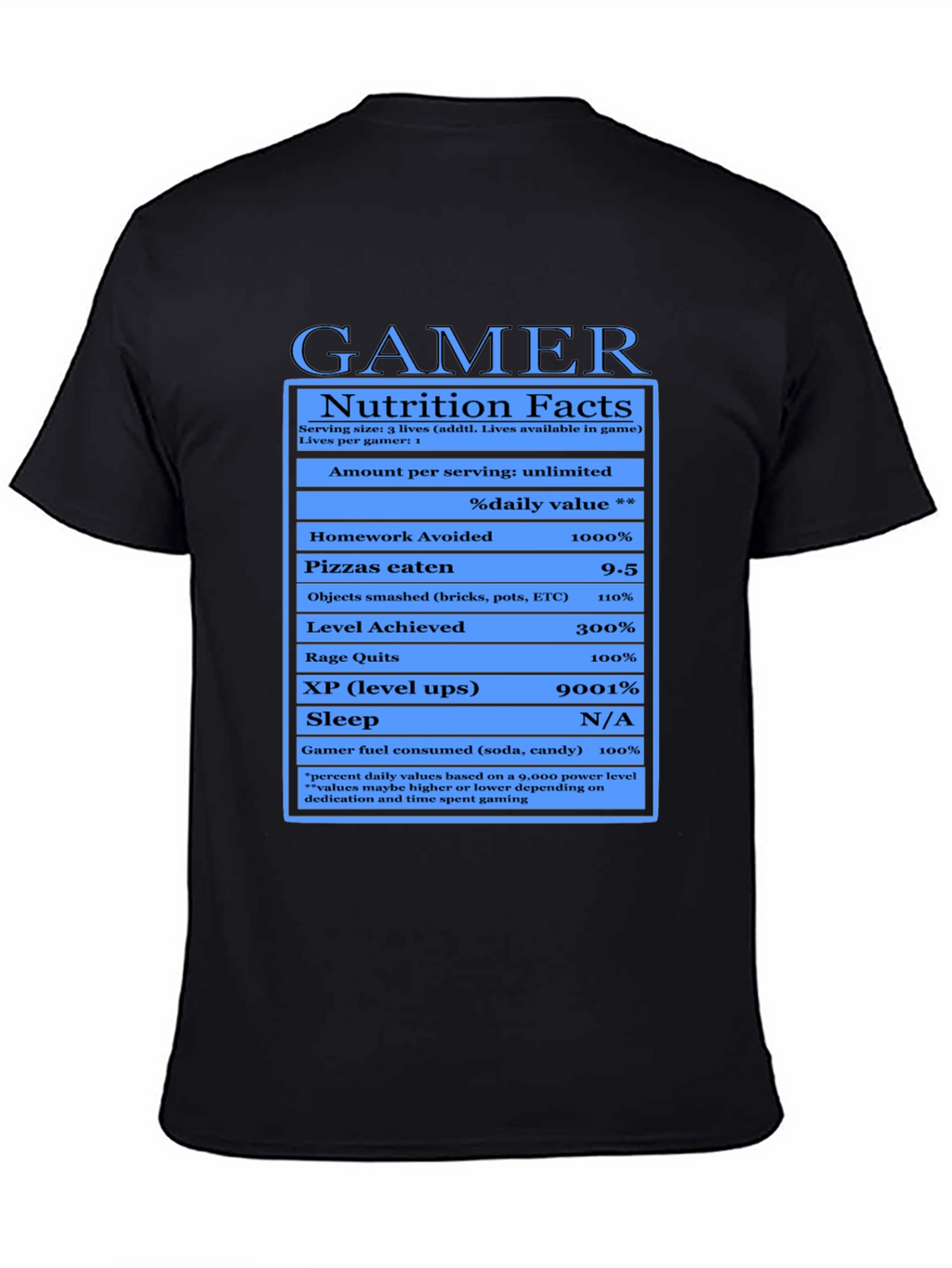 Gamer Nutrition Facts Black T-Shirt