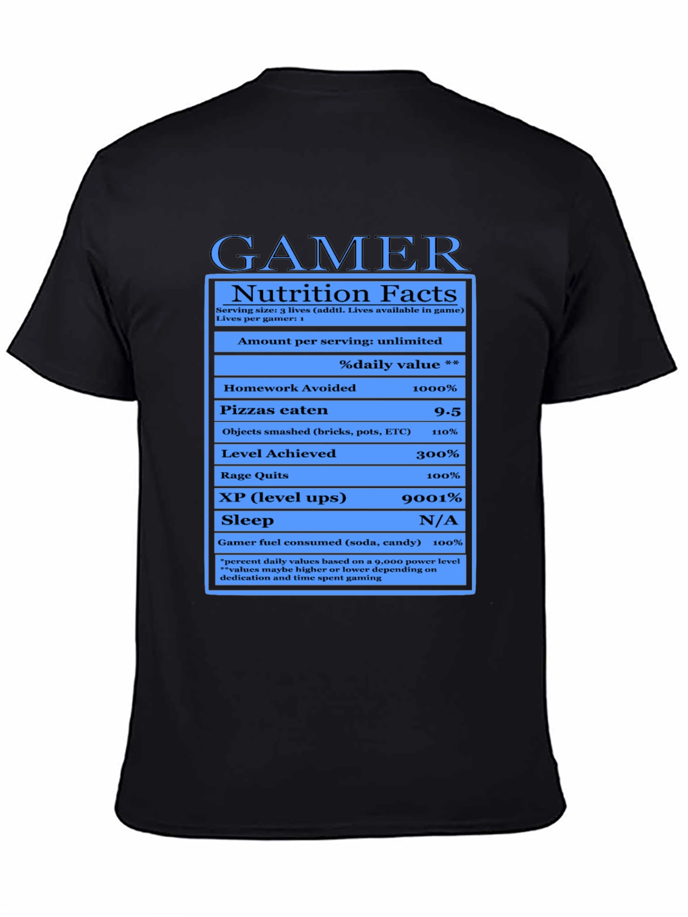 Gamer Nutrition Facts Black T-Shirt