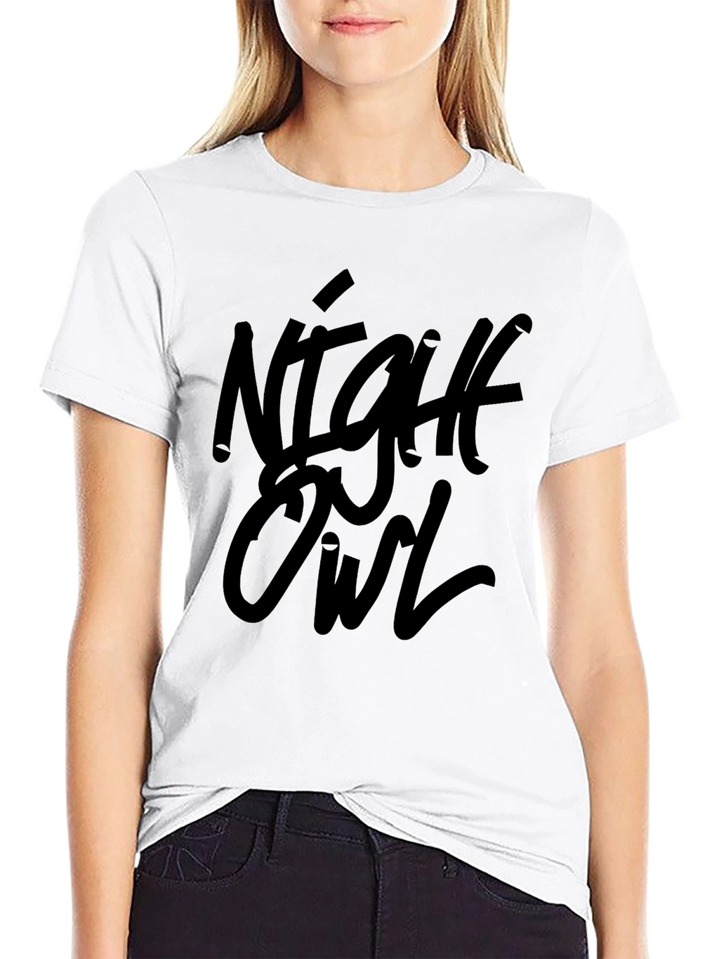 Night Owl Black Graphic Tee Casual Wear