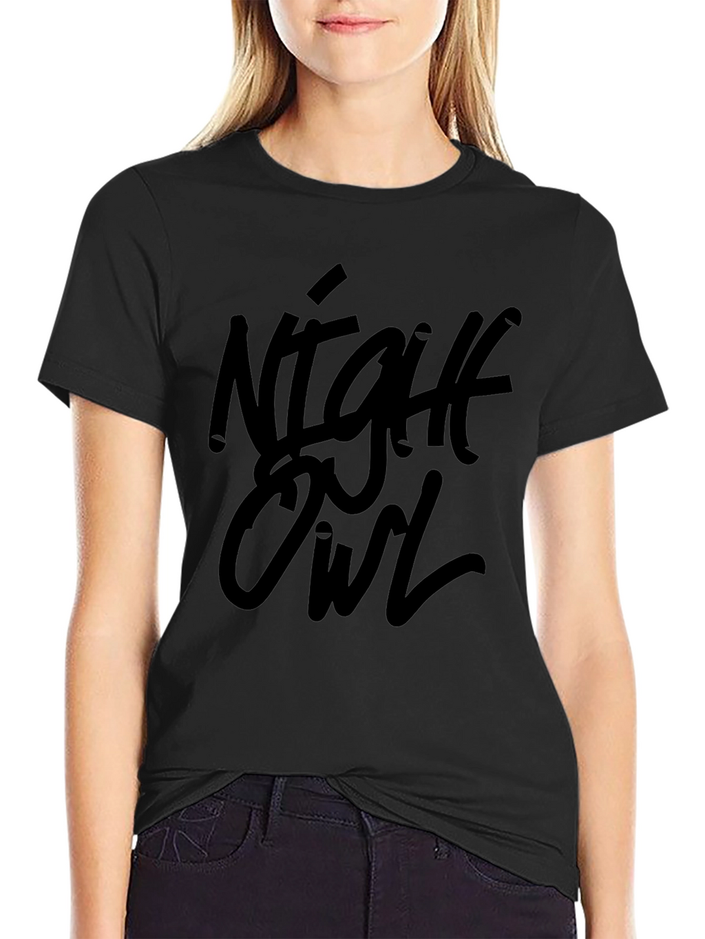 Night Owl Black Graphic Tee Casual Wear