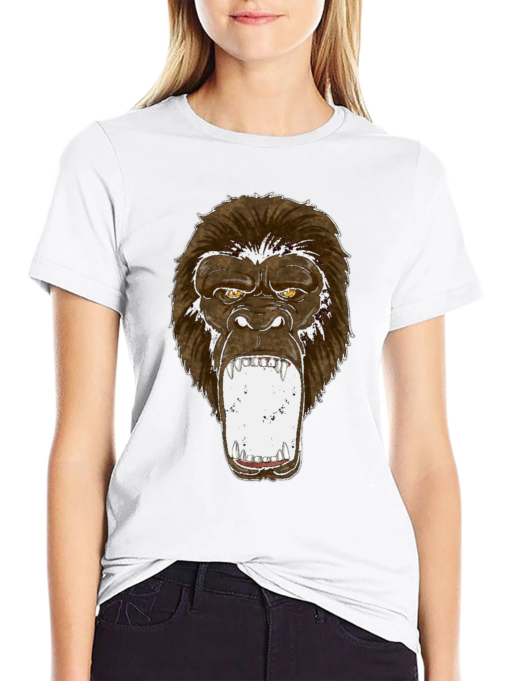 Graphic Tee - Roaring Gorilla Print Black T-Shirt